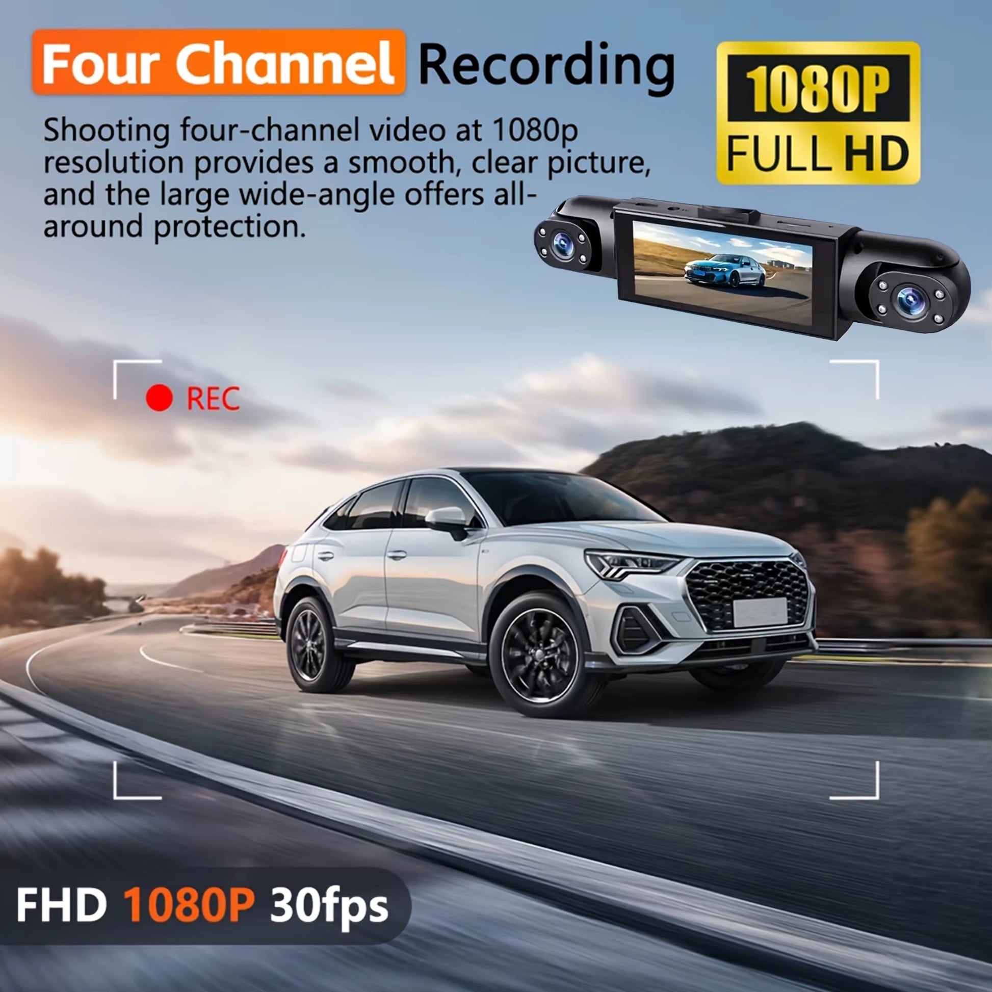 4 Channel Dash Cam 360° Car Video Recorder Black Box with Night Vision 24/7 Parking Monitor G-Sensor Loop Recording Auto Parts