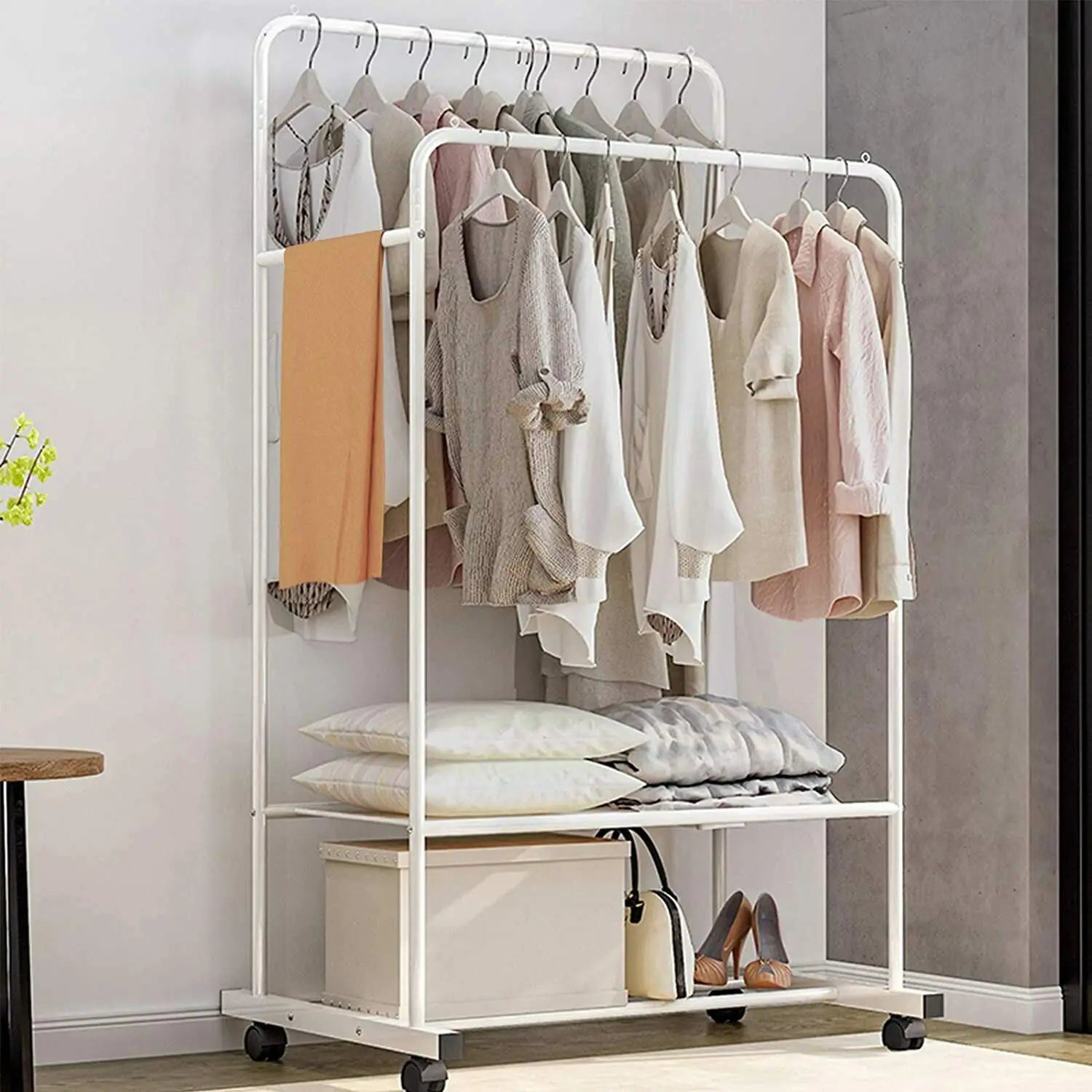 1.5M Large Clothes Rack Double Rail with Shoes Rack