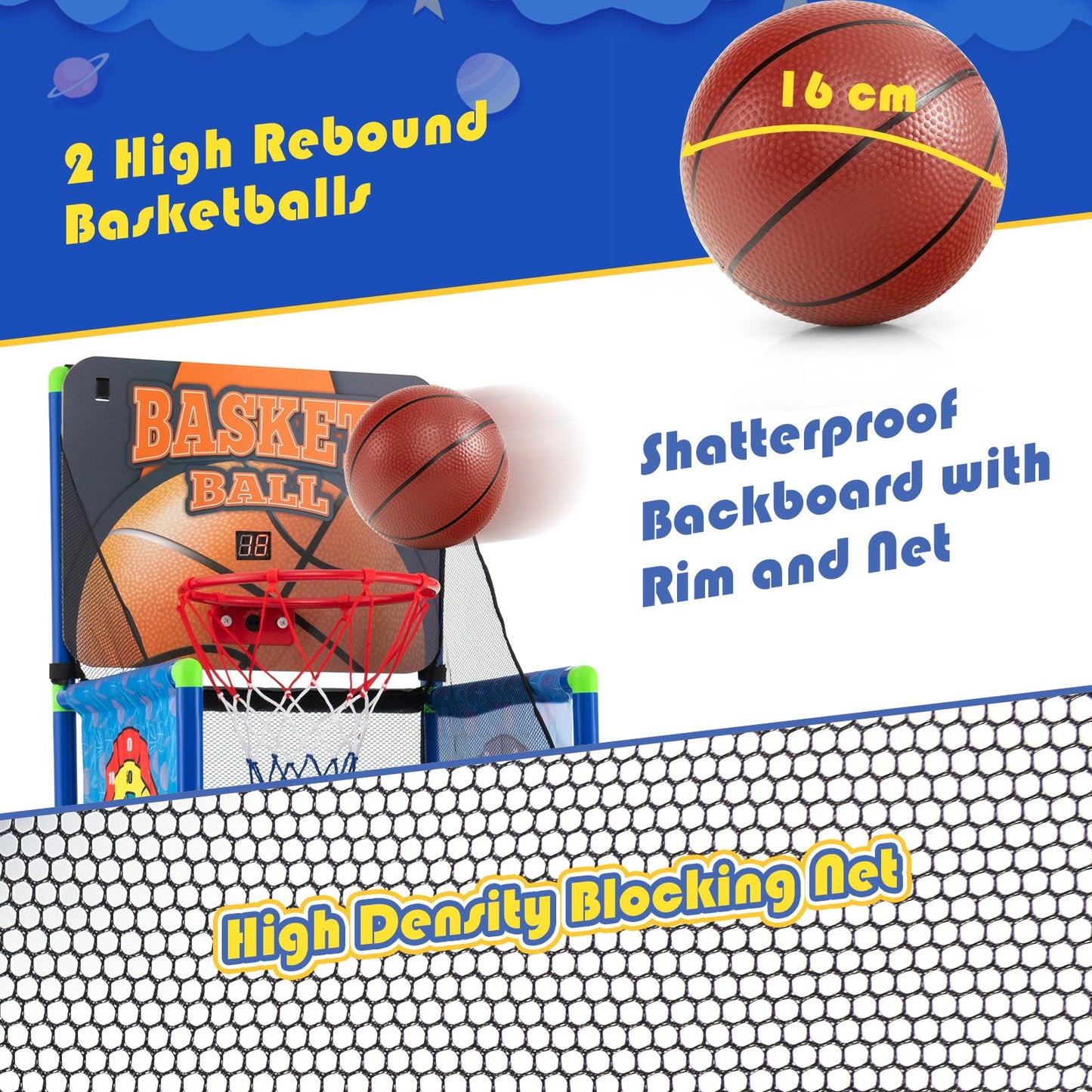 Exciting Dual-Function Kids Basketball Arcade Game with Electronic Scoring!