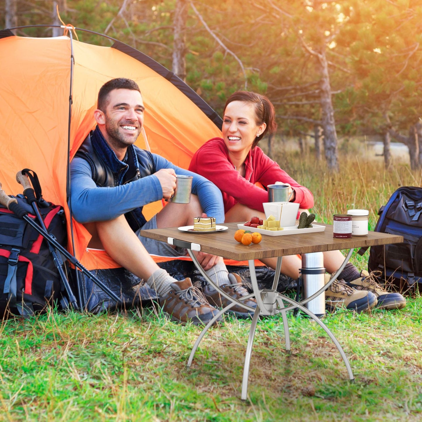 Foldable Picnic Table with Expandable Design and Wood-Grain Finish for Outdoor Activities