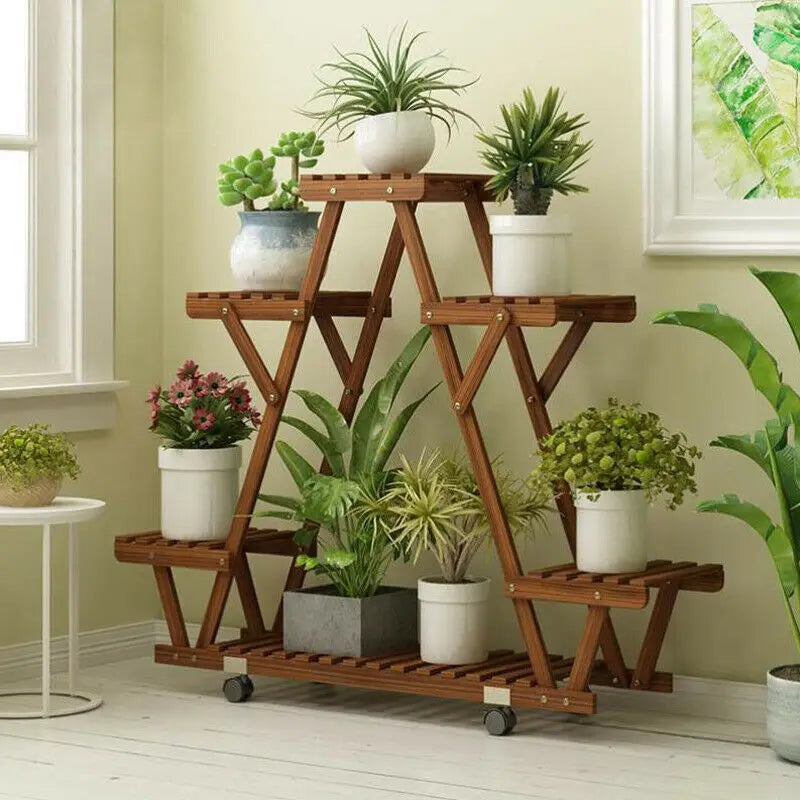 Triangular Plant Shelf 6 Potted Carbonized Wood Plant Holder Flower Pot Stand