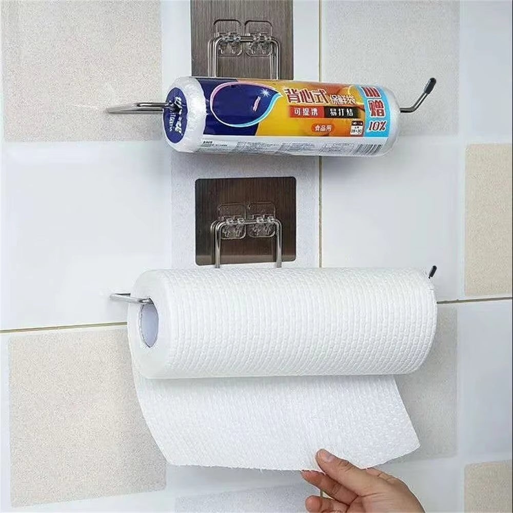 2PCS Adhesive Kitchen Paper Towel Holder & Toilet Paper Rack - Stylish Tissue Dispenser & Napkin Storage Solution