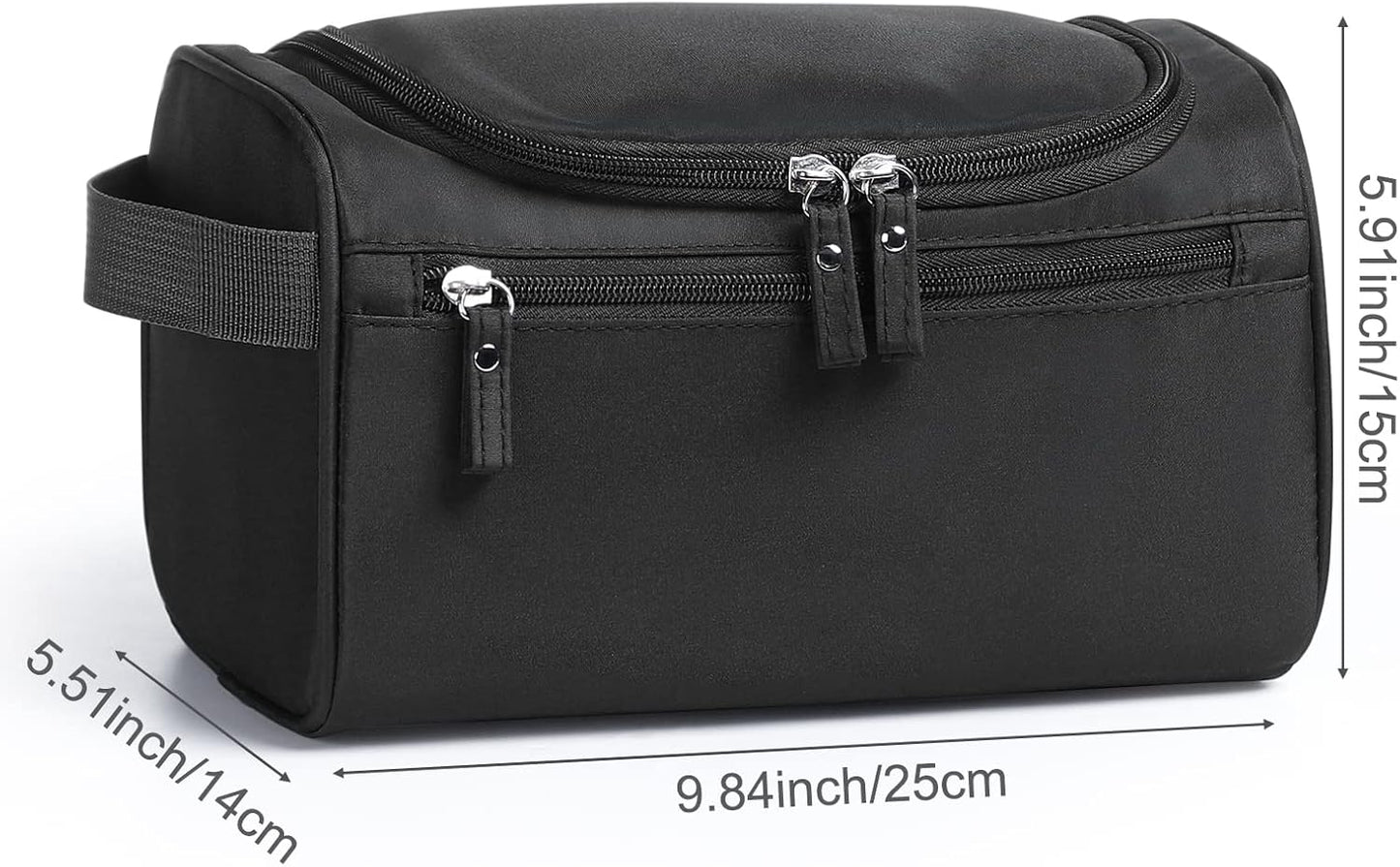 Waterproof Hanging Toiletry Bag for Travel - Unisex Makeup Organizer (Black)