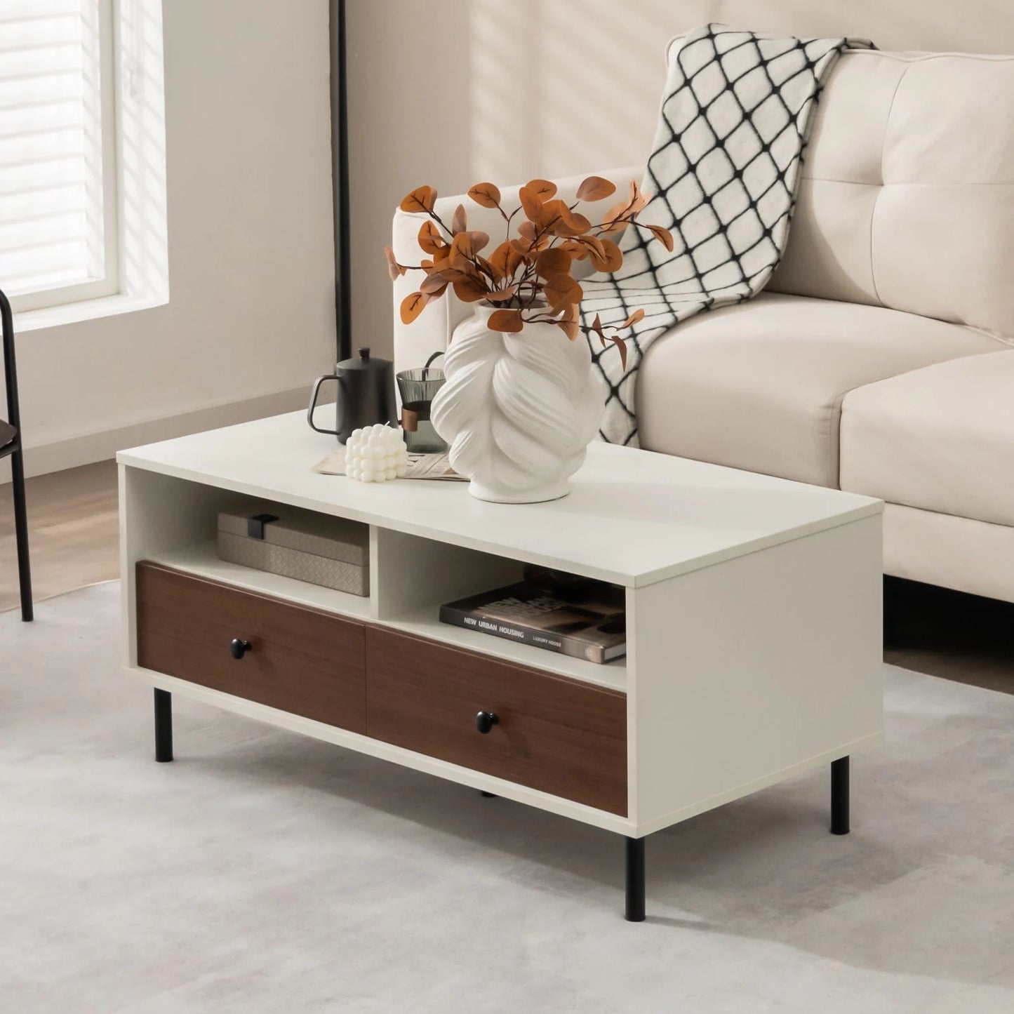 Rectangle Coffee Table with Durable Metal Legs for Home and Office Use