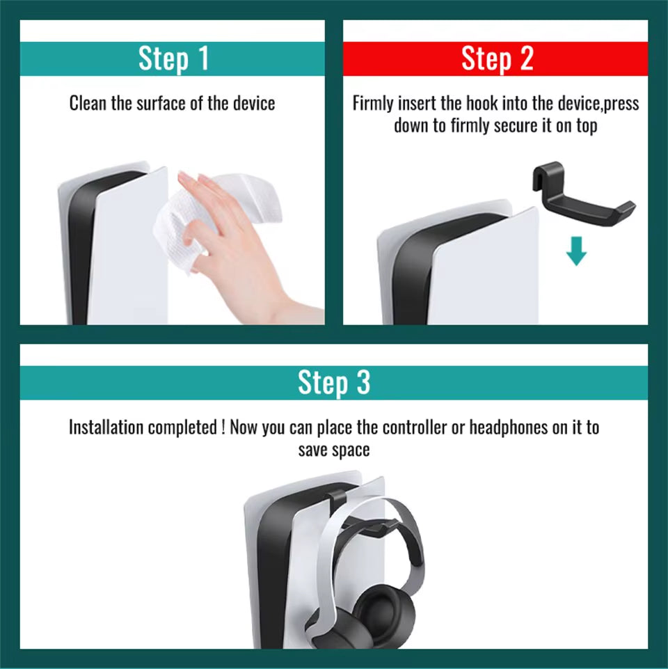 P512 Wall-Mounted Headphone Hanger - Gaming Headset Stand for PS5 & Console Accessories