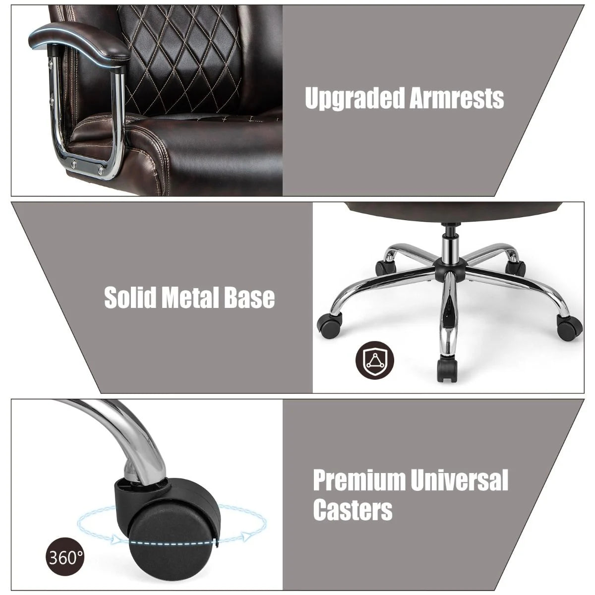 Executive Leather Office Chair with Rocking Functionality and Armrests
