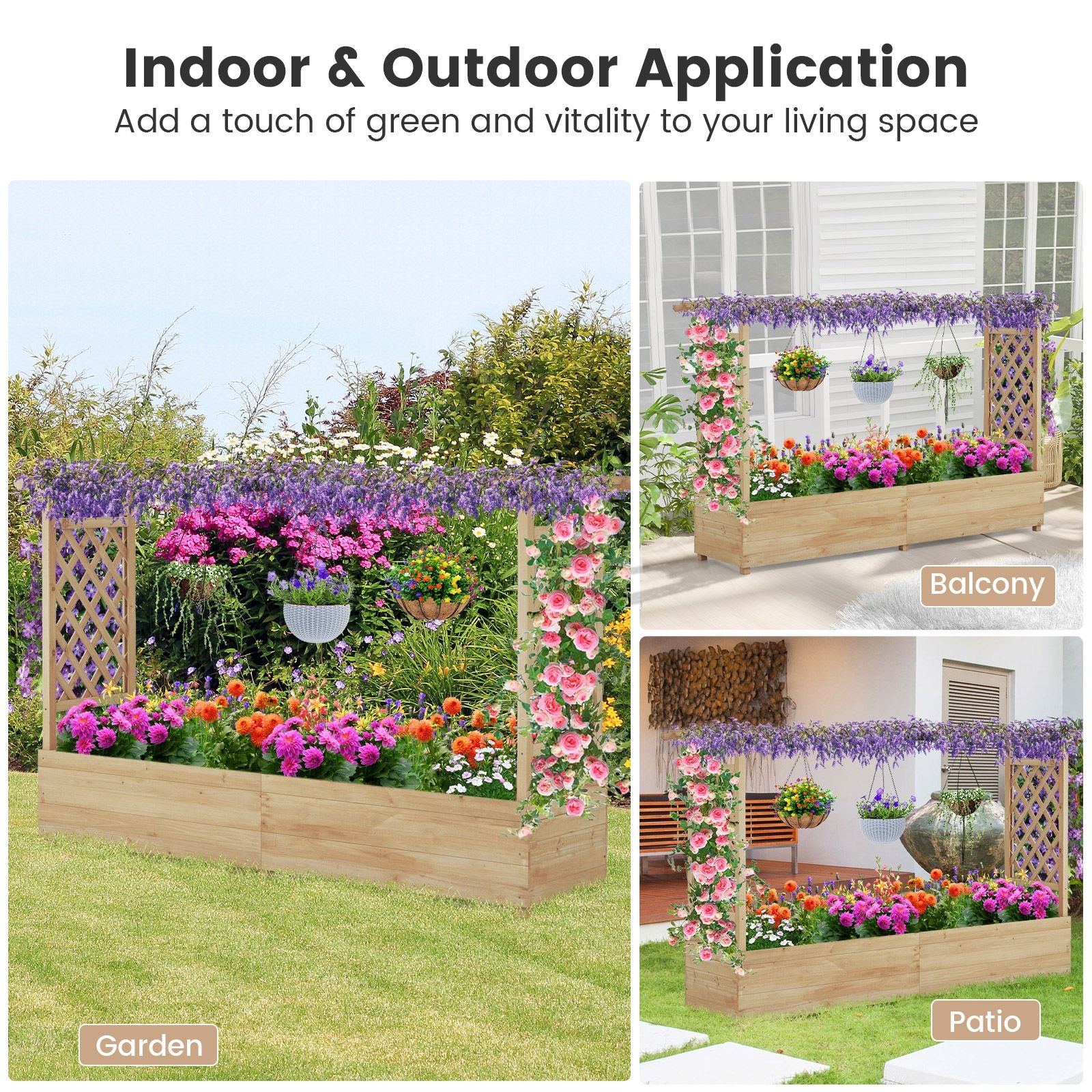 Elevated Garden Bed with Dual Trellis System and Canopy Roof