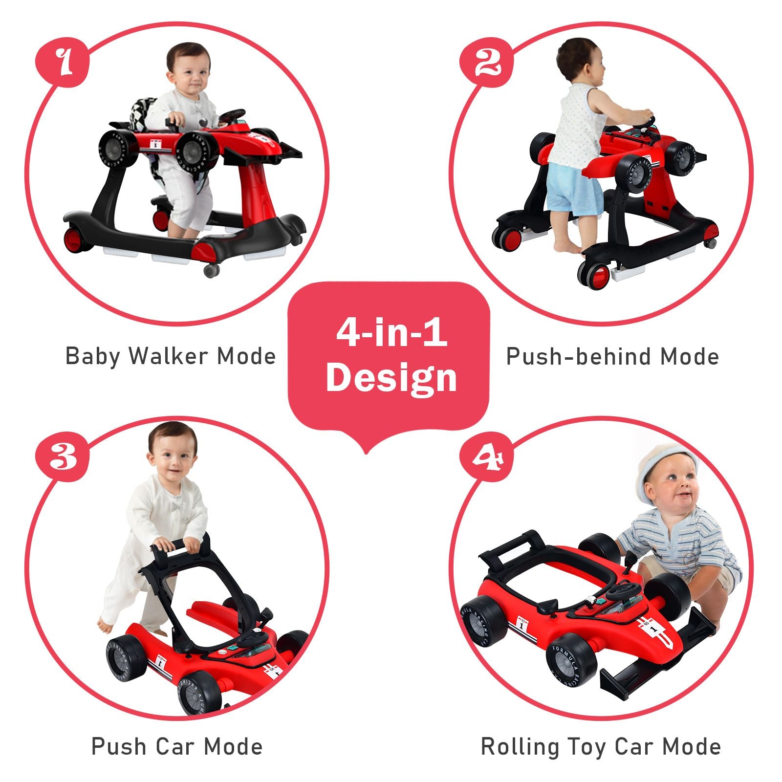 4-In-1 Baby Push Walker with Adjustable Height and Speed