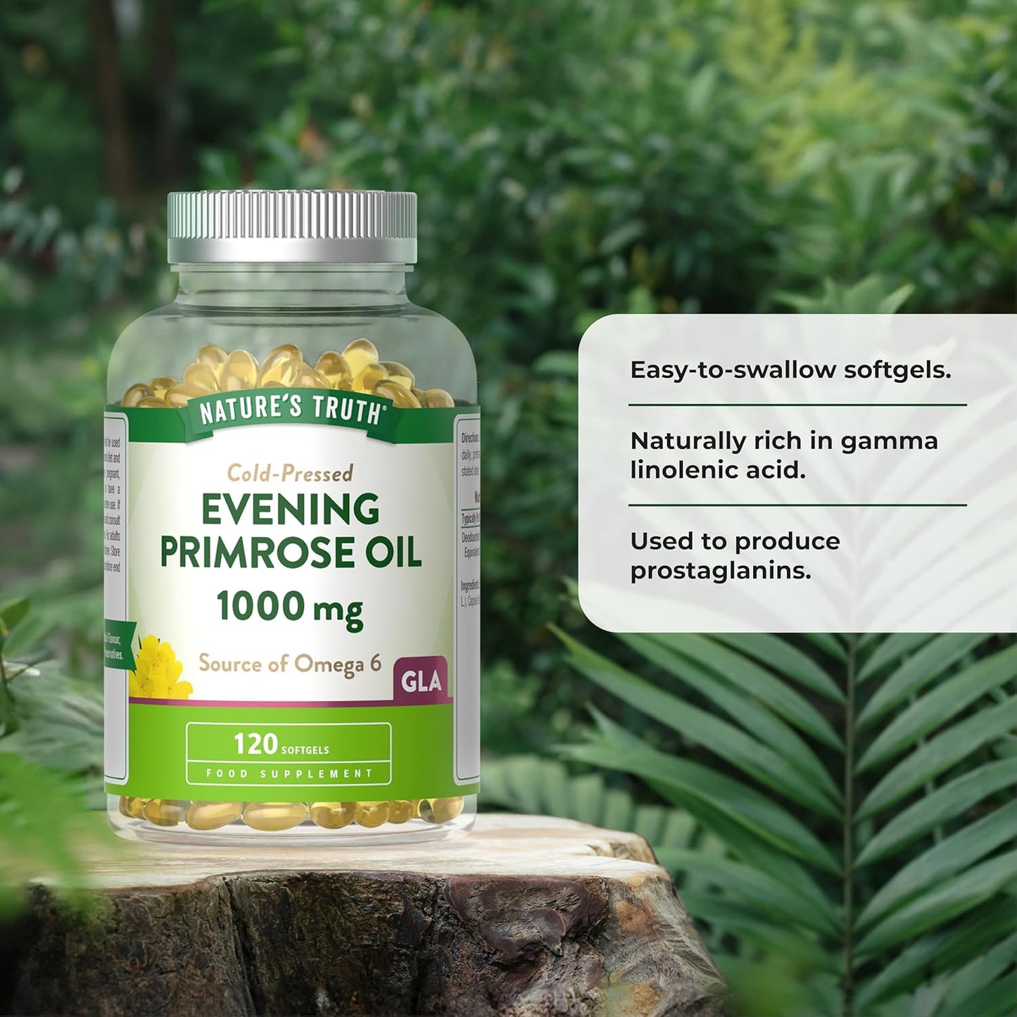 Evening Primrose Oil 1000 mg - 120 Softgel Capsules - High Potency Omega-6 and GLA - Cold-Pressed -