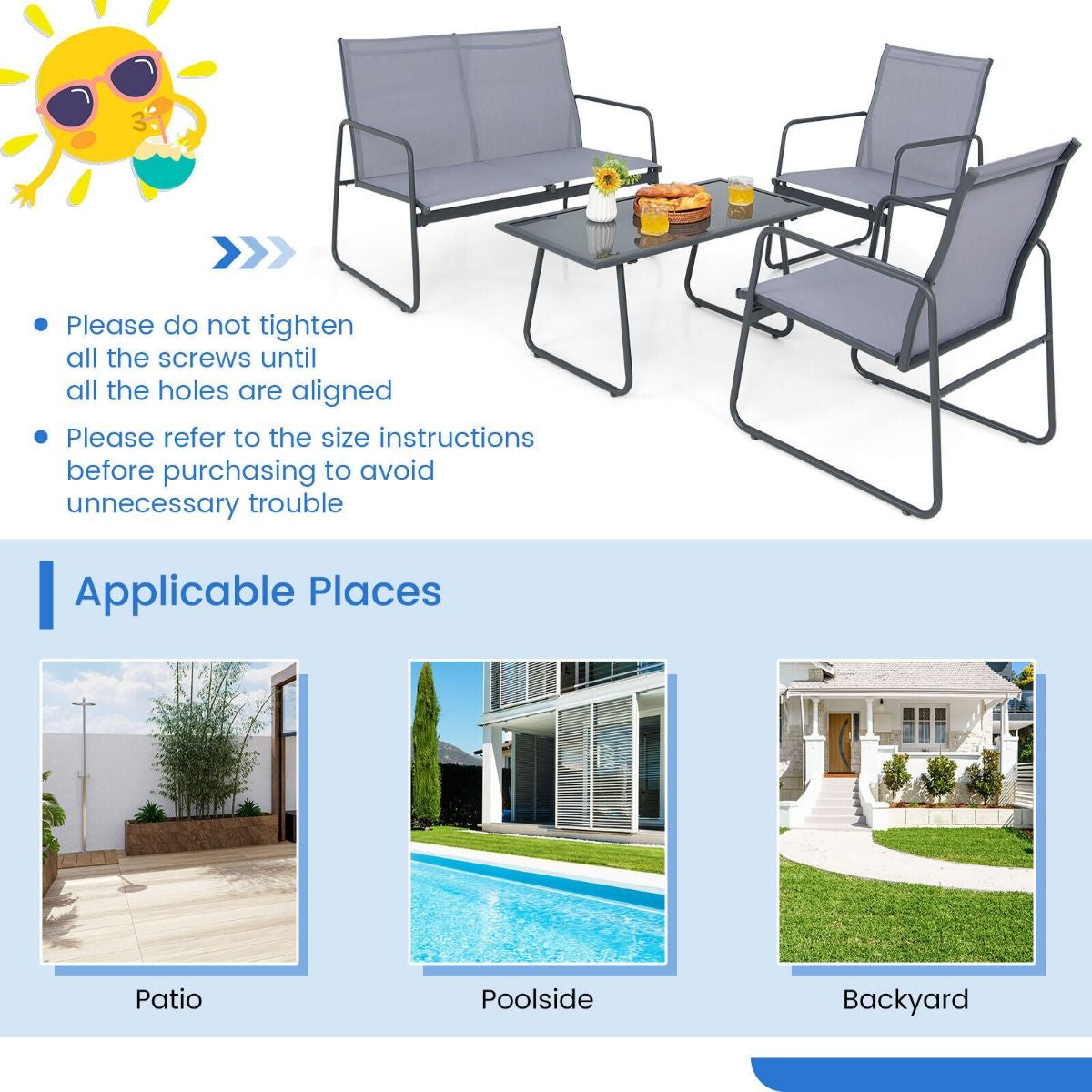 4-Piece Outdoor Bistro Furniture Set Featuring Loveseat, Coffee Table, and Two Chairs