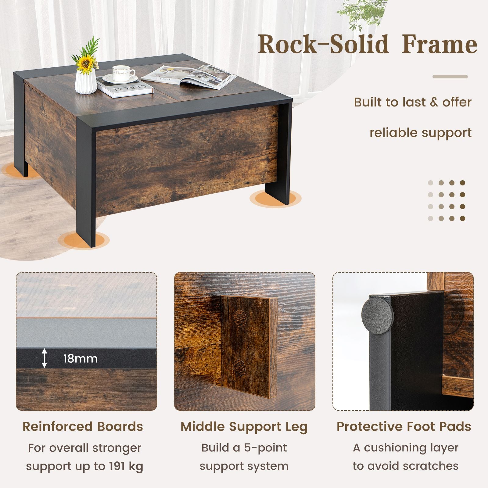 92cm Square Coffee Table with Sliding Top and Concealed Storage Compartment