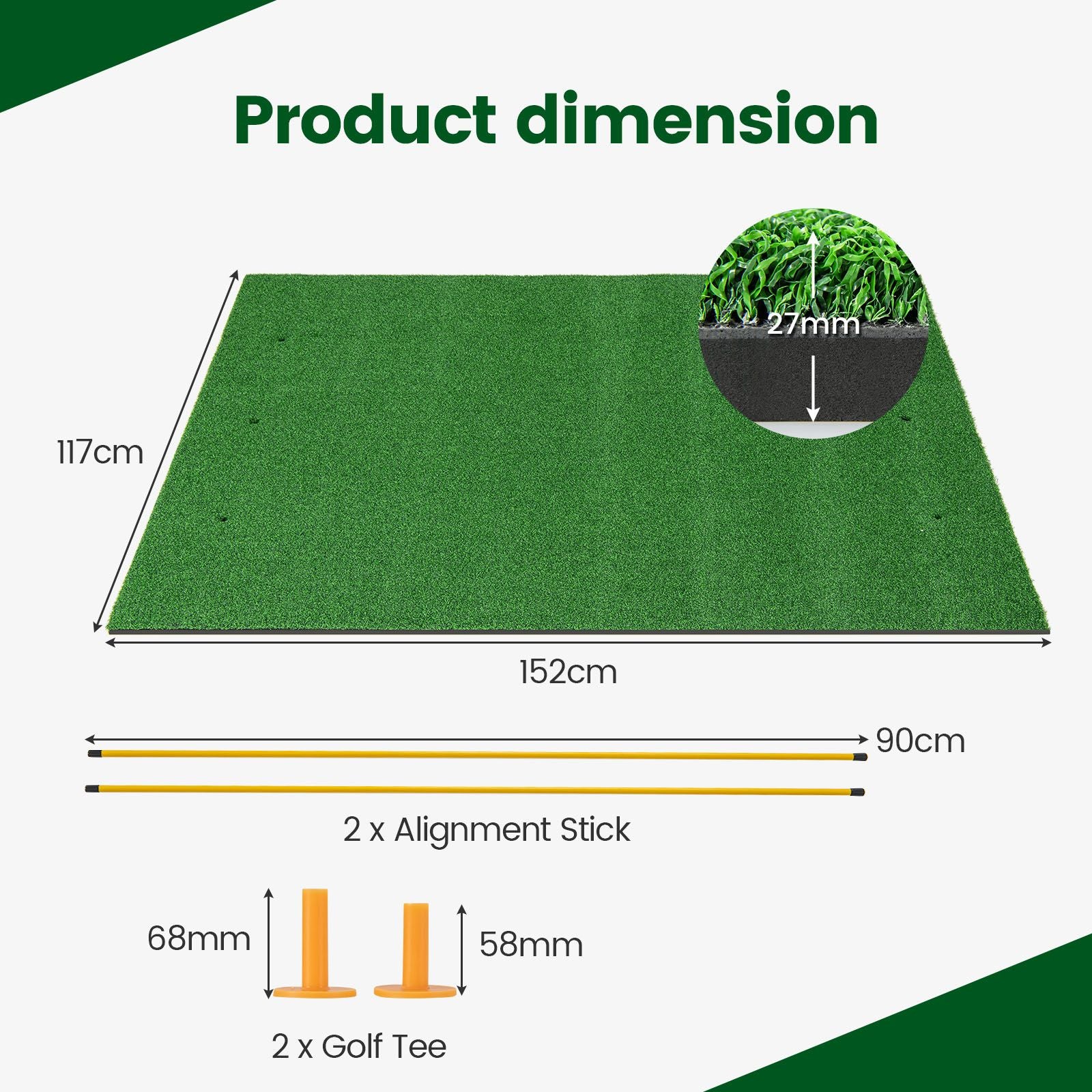 Professional 3-in-1 Golf Practice Hitting Mat with Synthetic Grass Turf