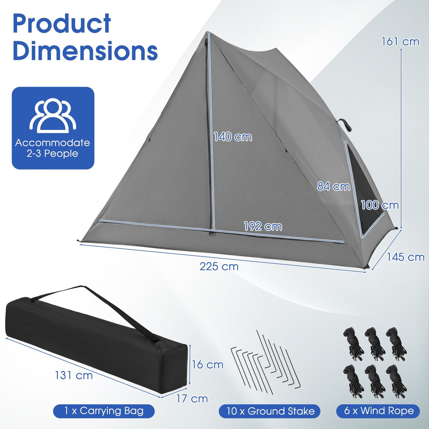 Pop-Up Camping Tent for 2-3 People with Carry Bag and Rainfly