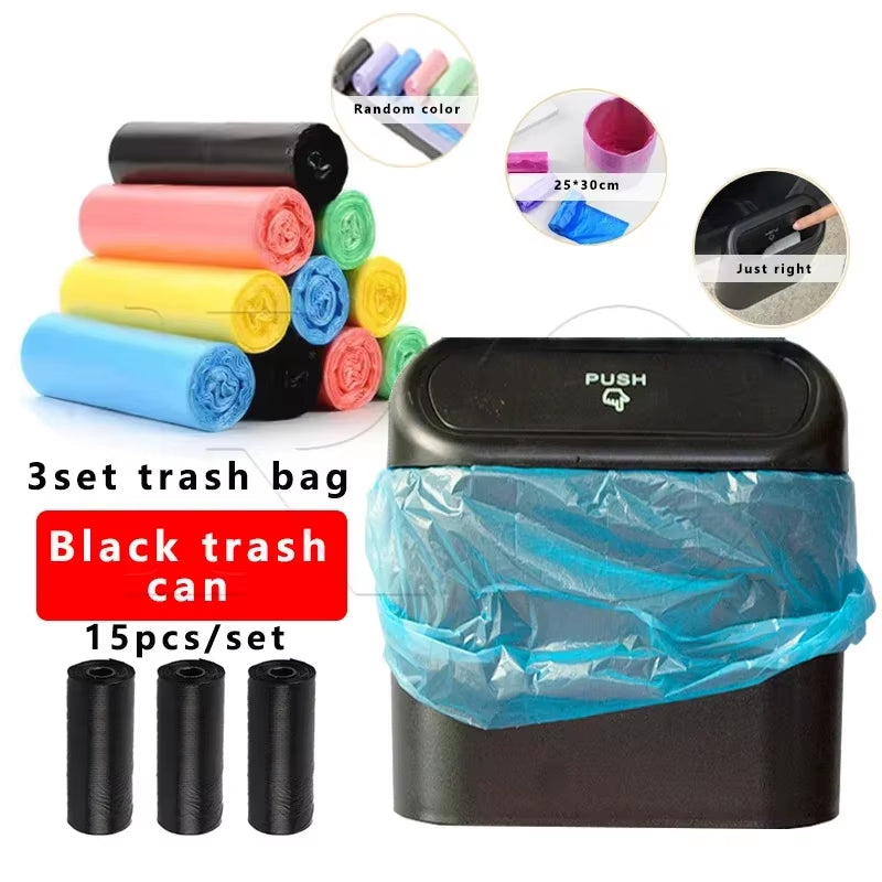 Car Clamshell Trash Bin Hanging Vehicle Garbage Dust Case Storage Box Black ABS Square Pressing Trash Can Universal Organizer