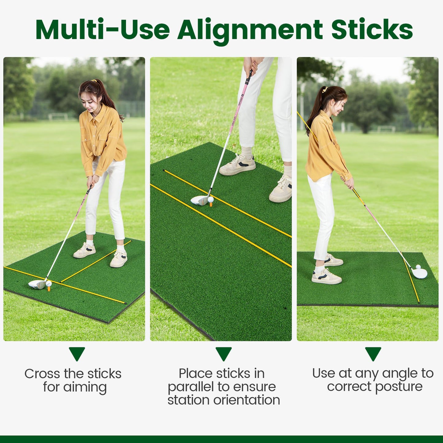 Professional 3-in-1 Golf Practice Hitting Mat with Synthetic Grass Turf