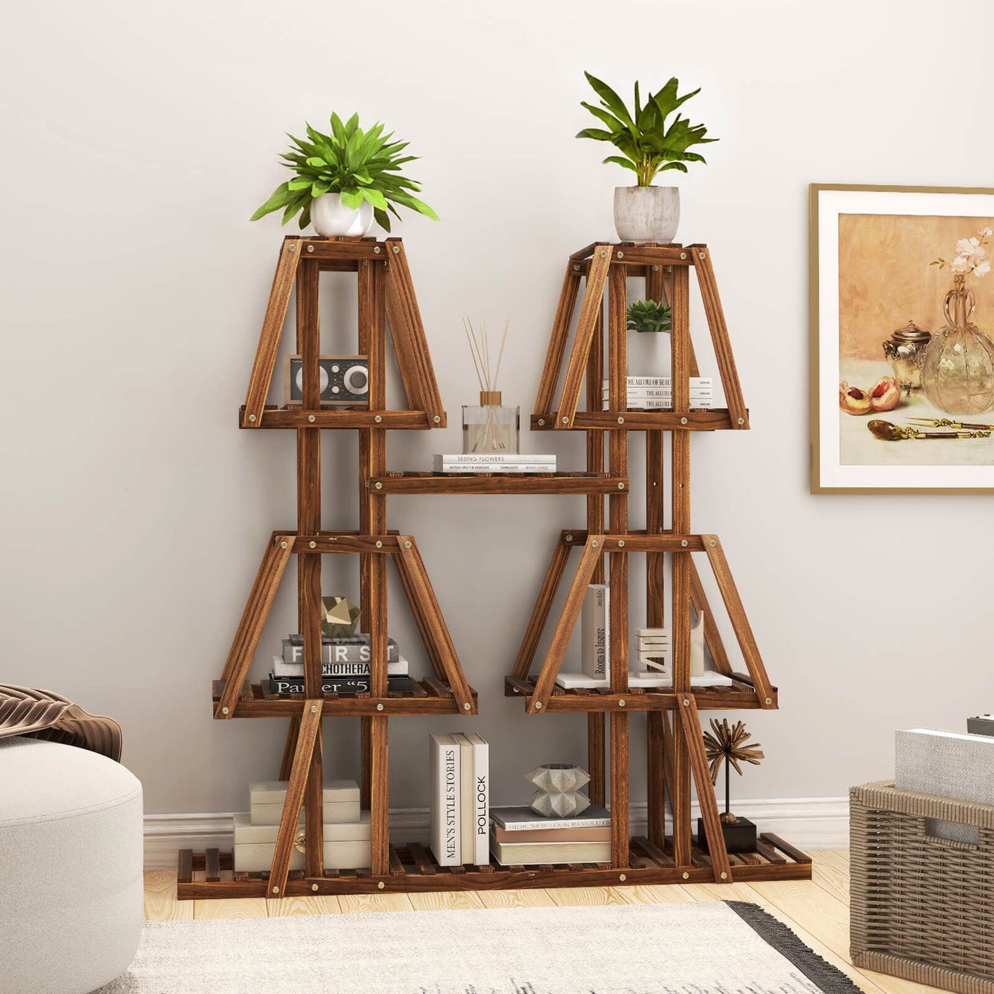 114 cm Tall Wooden Plant Stand - 5-Tier Rack for 10 Potted Plants