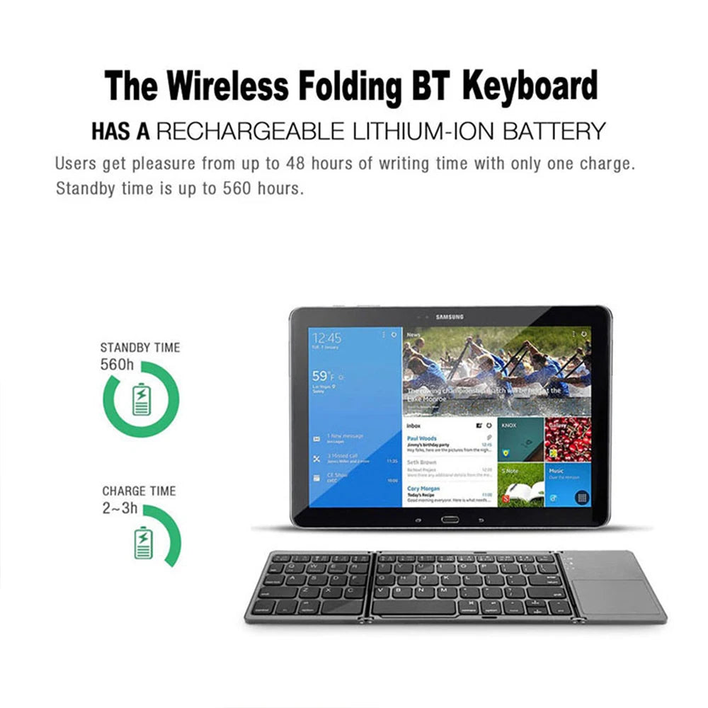 Compact Bluetooth Mini Wireless Keyboard with Touchpad - Triple Folding Design for Windows, Android, iOS, iPad, and Phones