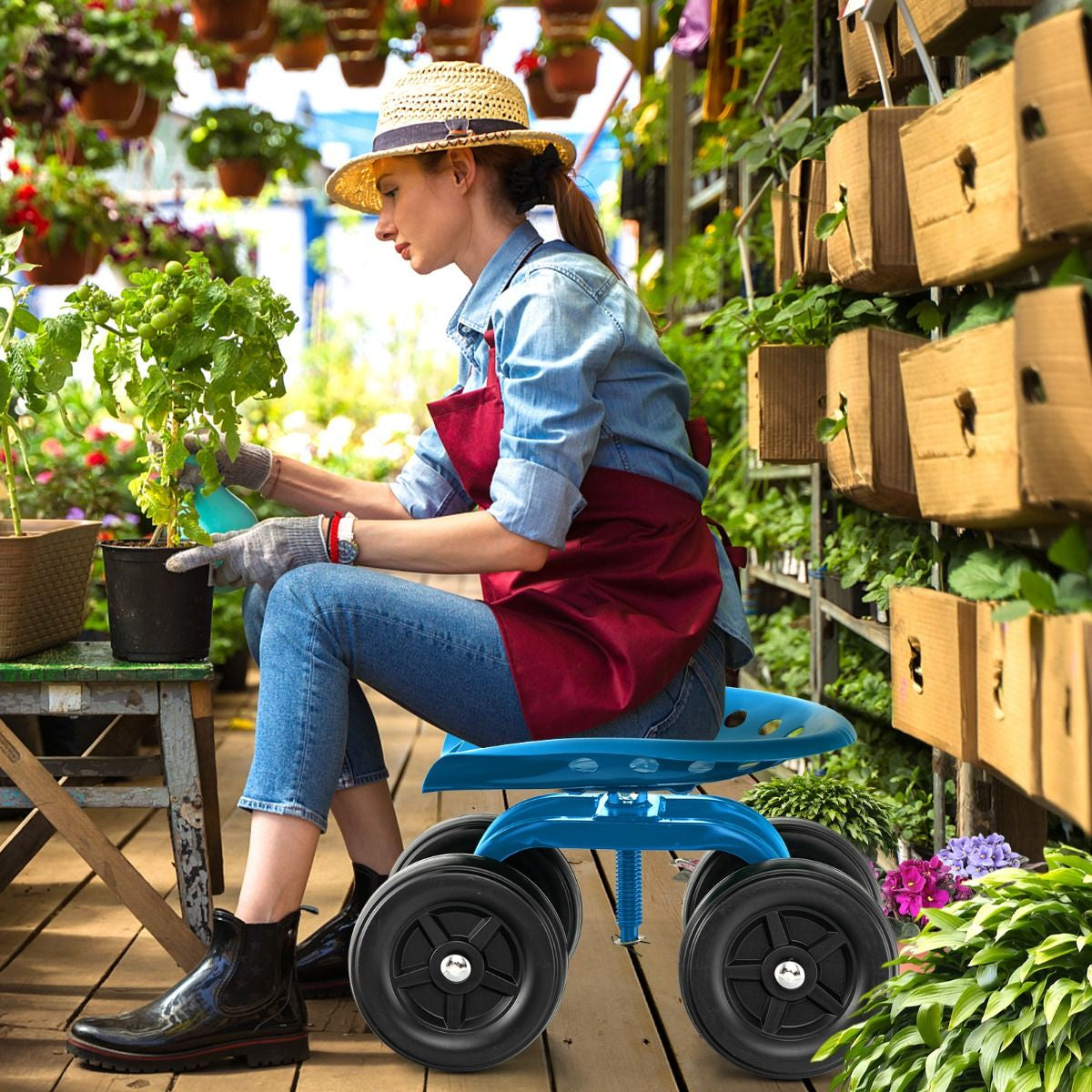 Garden Workseat with 360° Swivel Seat and Adjustable Height