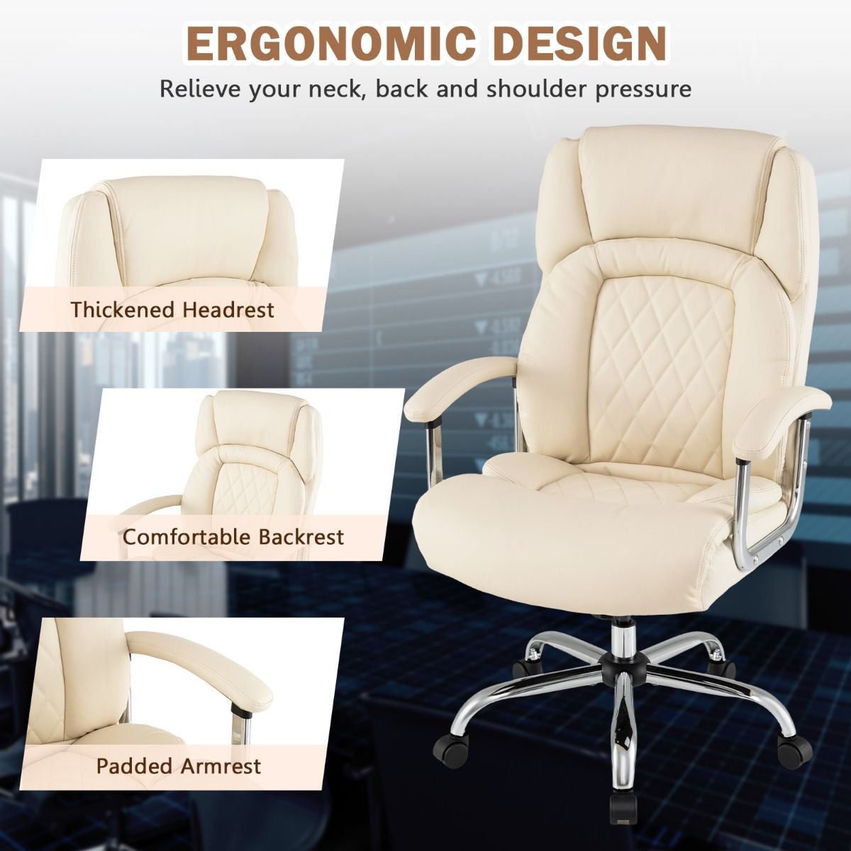 Executive Leather Office Chair with Rocking Functionality and Armrests
