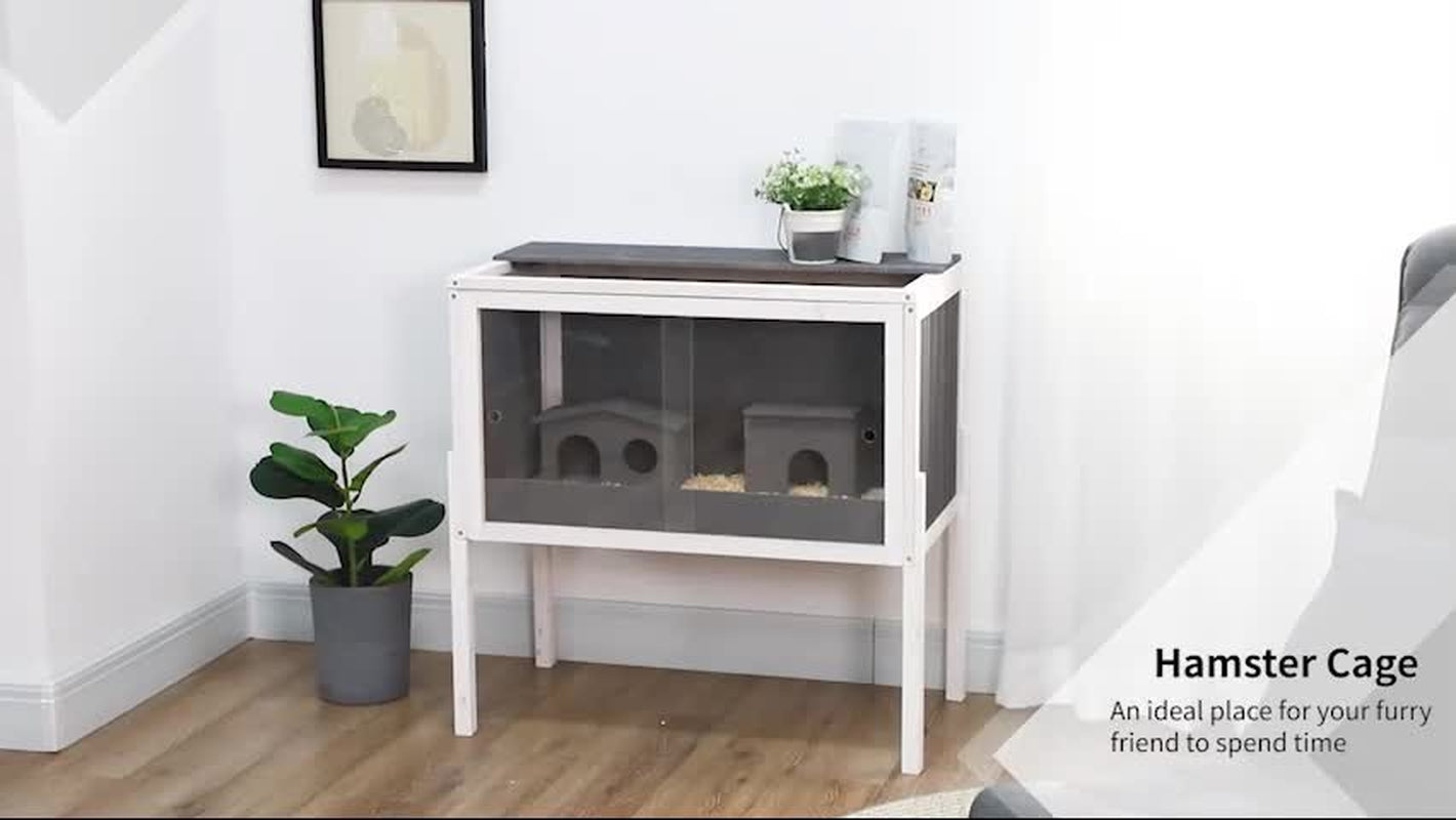 Wooden Hamster Cage, Small Animal Hutch W/ Top Shelf, Huts, Spacious Room