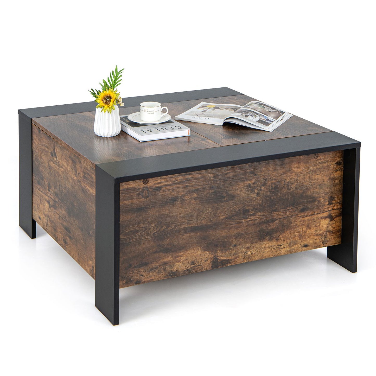92cm Square Coffee Table with Sliding Top and Concealed Storage Compartment