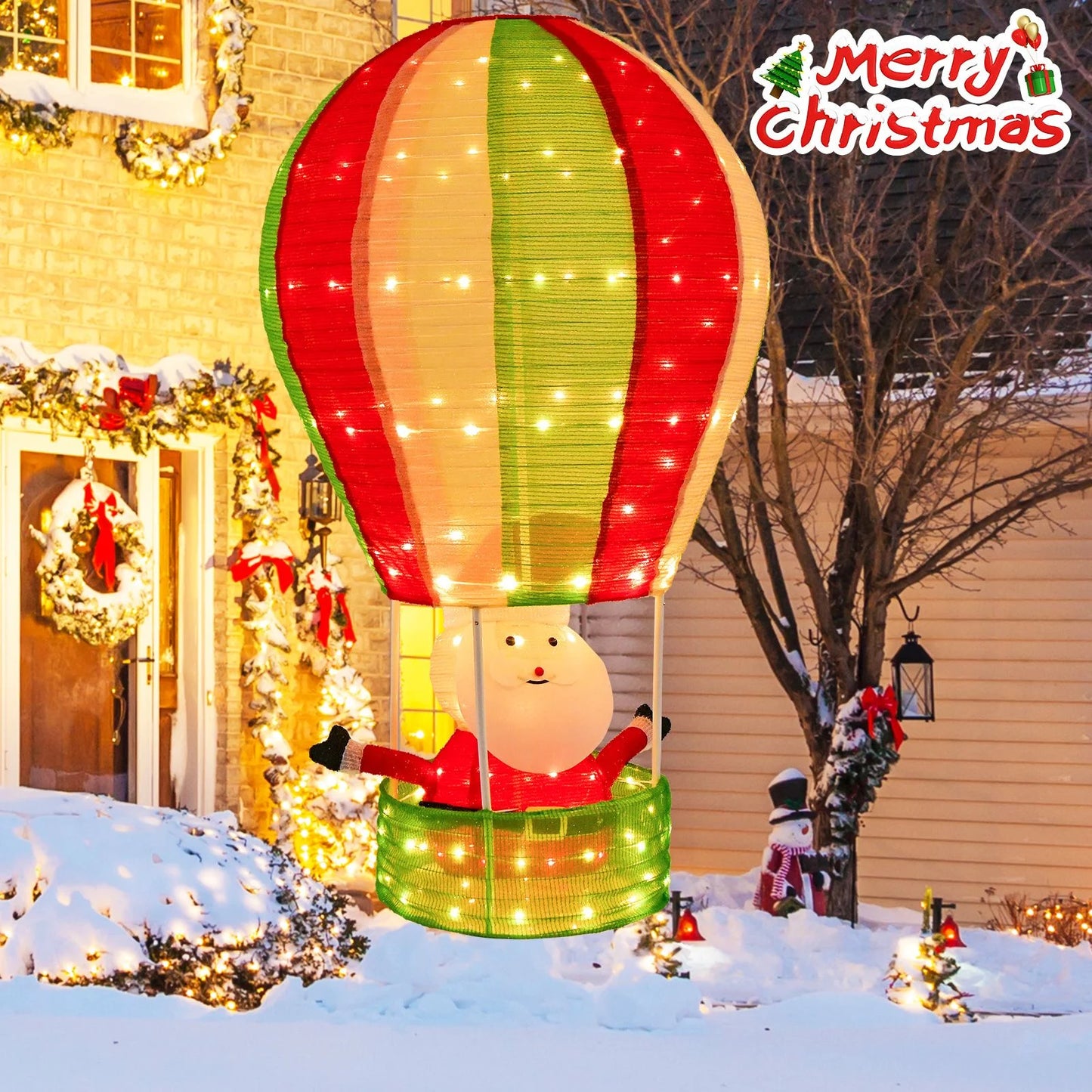 Illuminated Santa Claus in Hot Air Balloon with LED Lighting and Pop-Up Feature