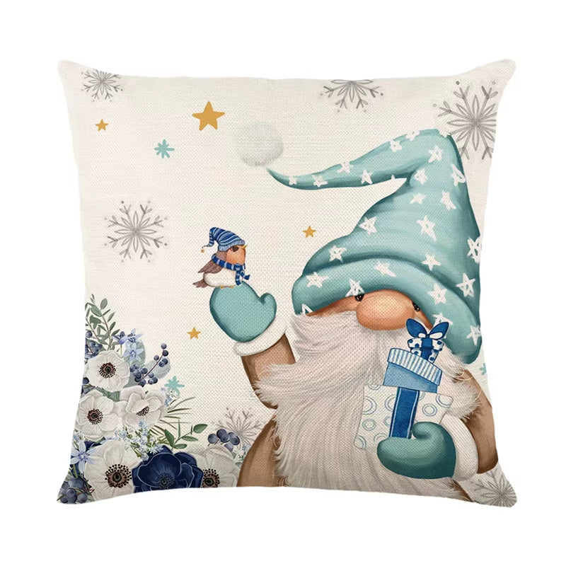 Linen Christmas Pillow Cover - Festive Snowman & Elk Design for 2024 Holiday Home Decor - Perfect Sofa & Car Cushion Cover (45x45cm)
