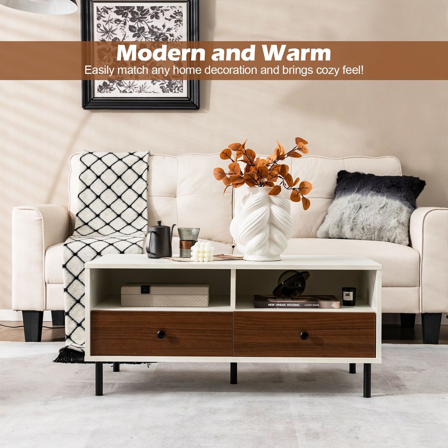 Rectangle Coffee Table with Durable Metal Legs for Home and Office Use