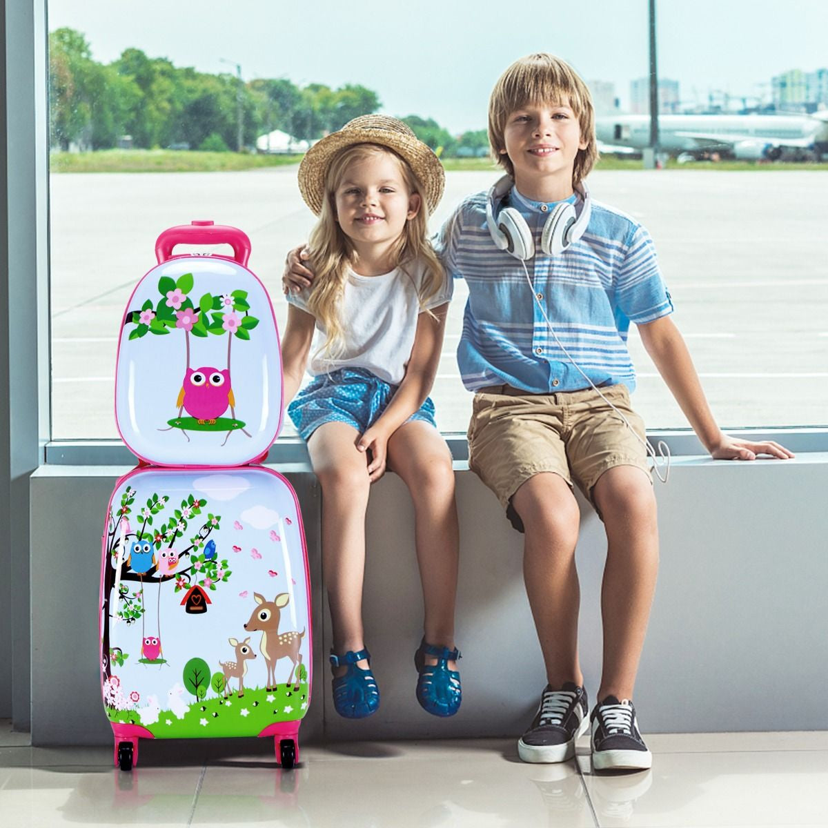 Kids Luggage Set: Carry-On Suitcase and Backpack (2 Pieces) - Forest Design