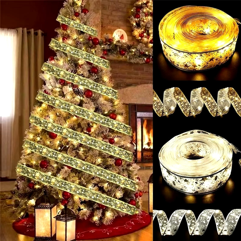 Enchanting LED Ribbon Fairy Lights for Christmas Tree Ornaments - Perfect for Home Decor 2024 & DIY Bows - Celebrate Navidad & New Year 2025!