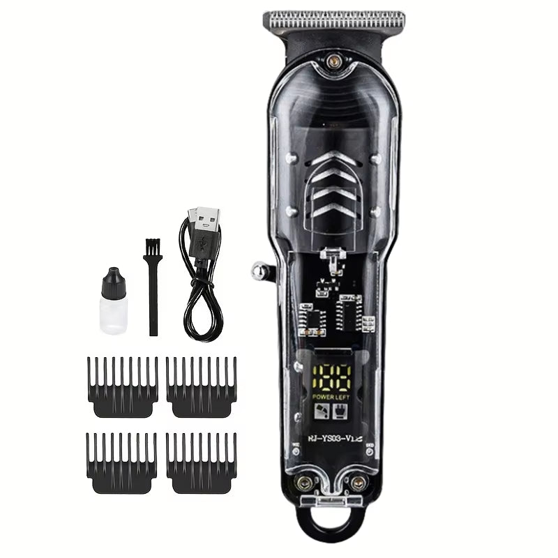 Professional Transparent Body Electric Hair Clipper - USB Rechargeable Trimmer for Men, Perfect Holiday Gift!