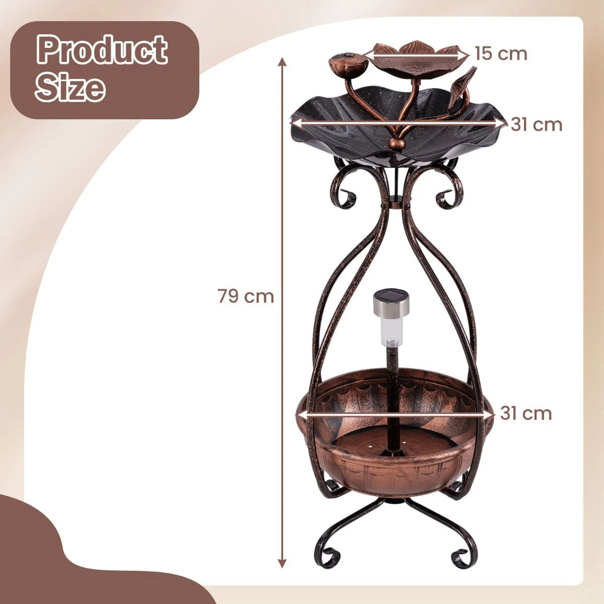 79 cm Solar-Powered Outdoor Bird Bath with Floral Planter Base and Integrated LED Lighting