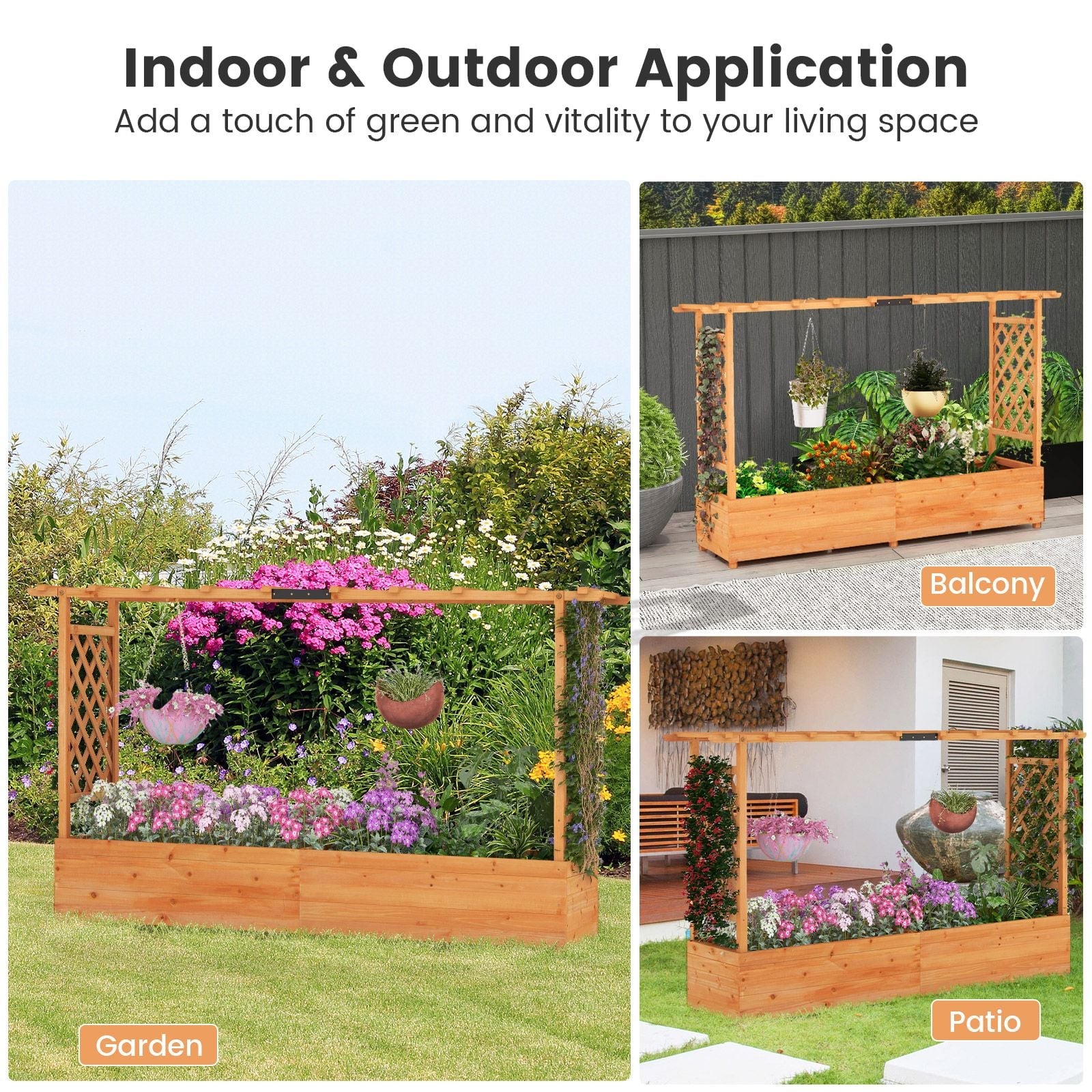 Elevated Garden Bed with Dual Trellis System and Canopy Roof