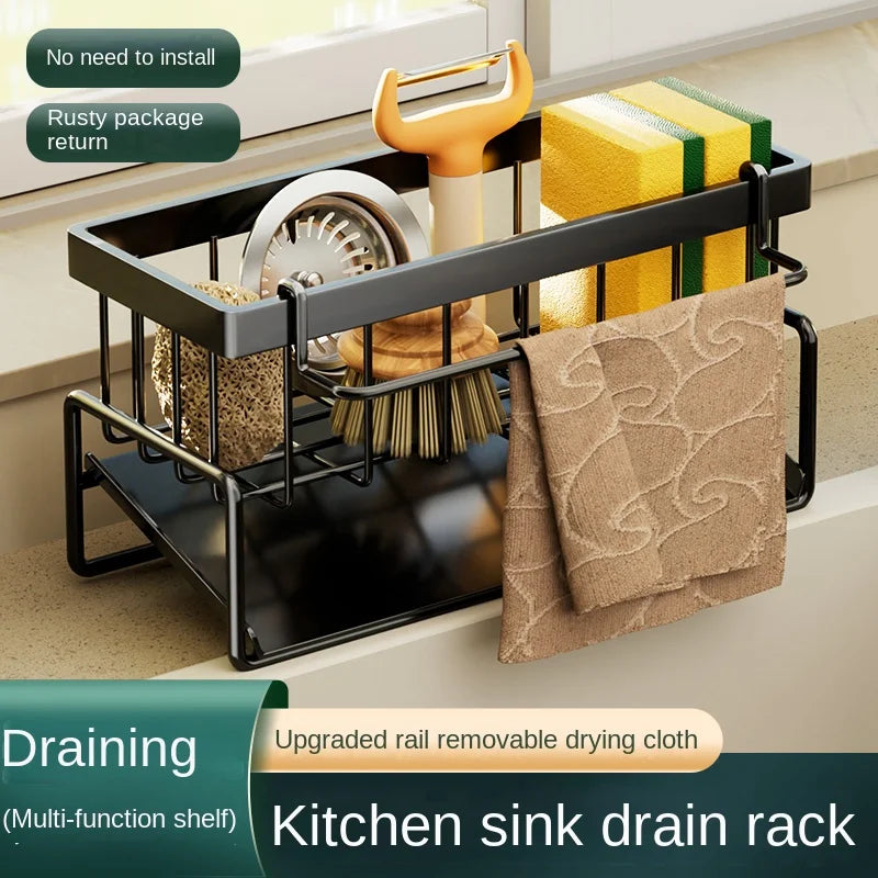 Versatile Stainless Steel Kitchen Shelf & Sponge Drain Rack - Perfect for Dishwashing Supplies and Dishcloth Storage