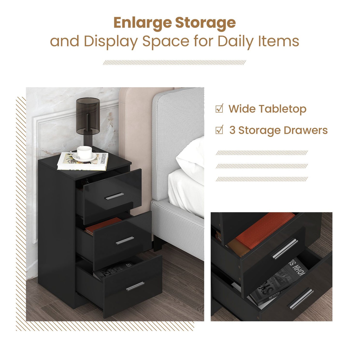 3-Drawer Wooden Dresser with Anti-Tip Safety Feature