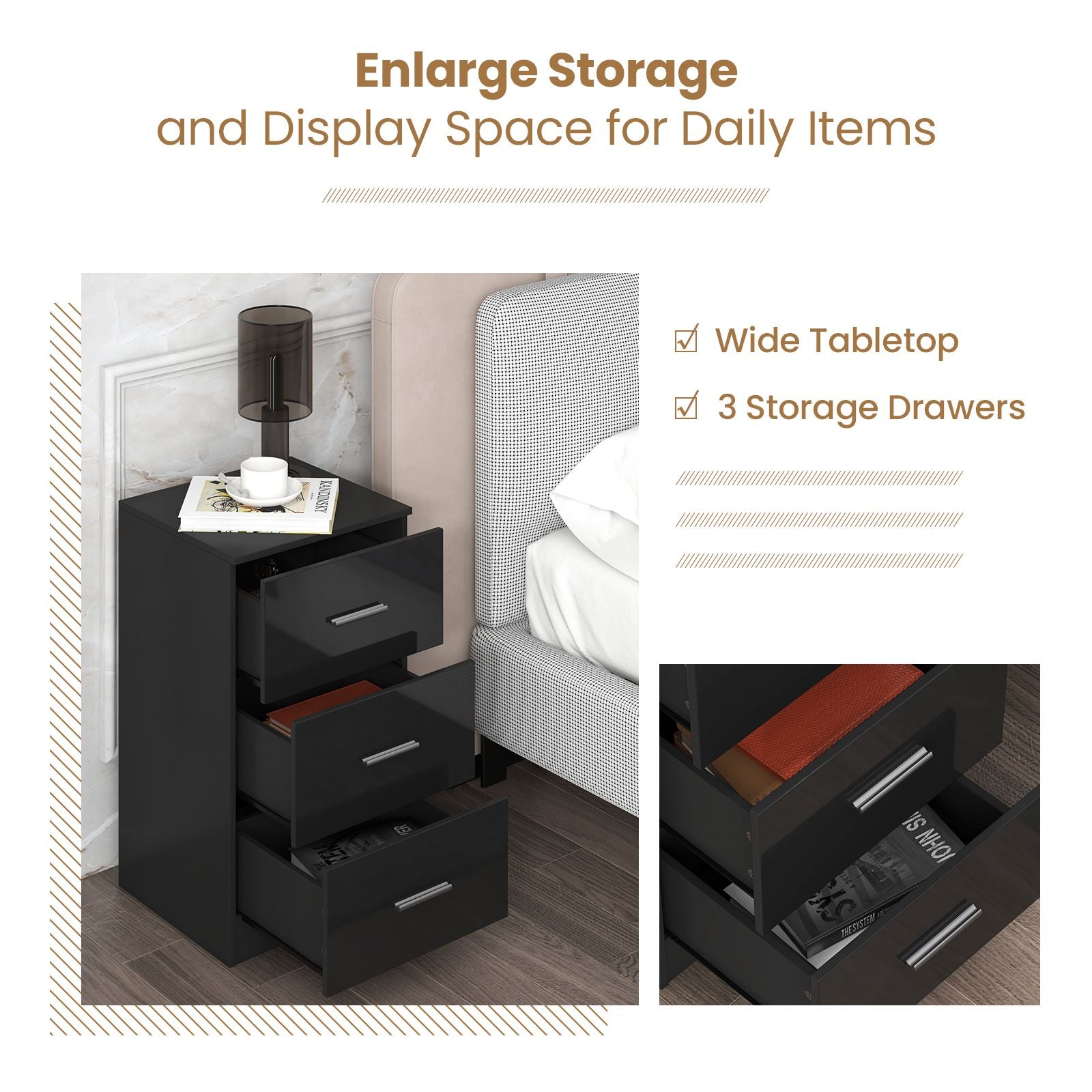 3-Drawer Wooden Dresser with Anti-Tip Safety Feature