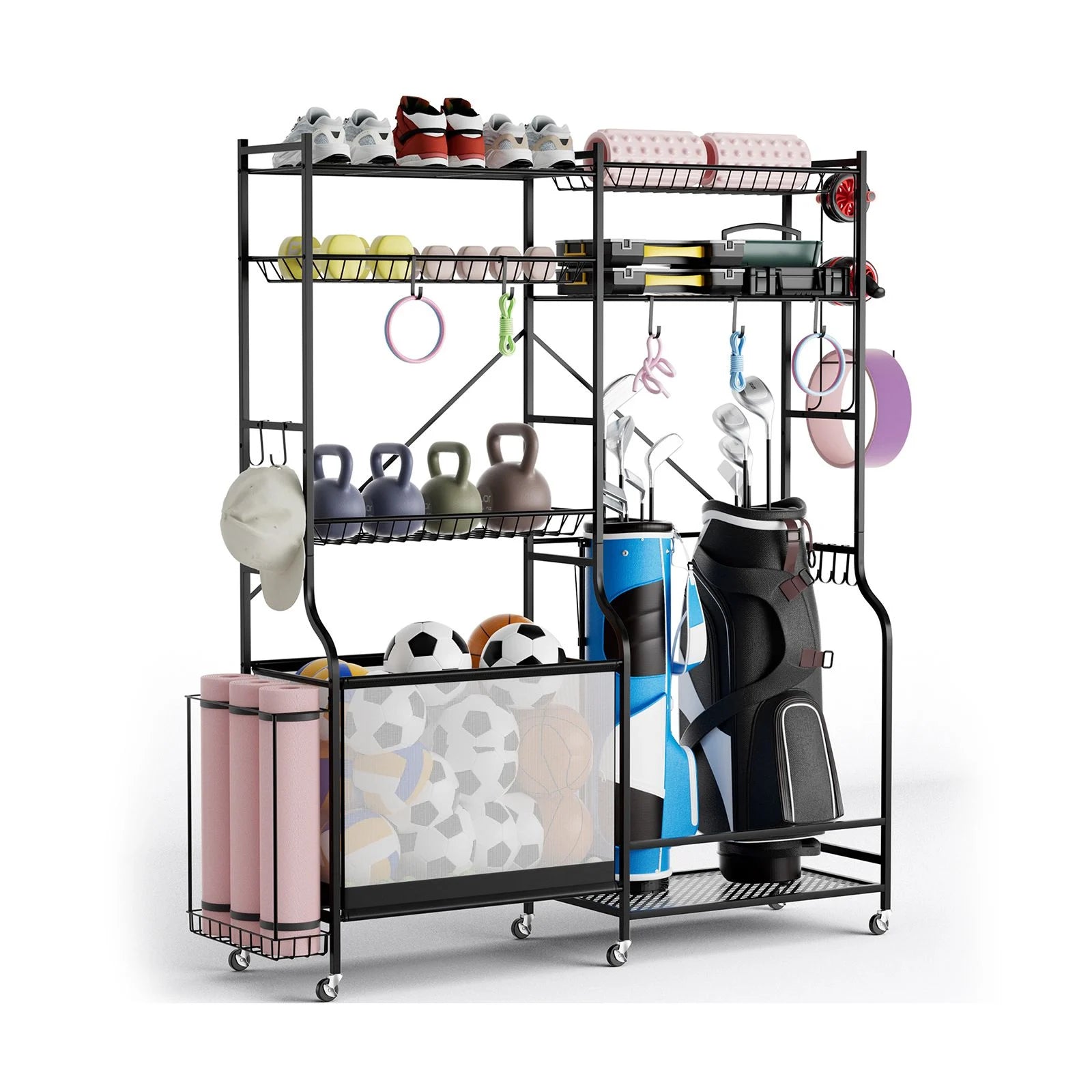 Metal Sports Equipment Organizer with Adjustable Shelving for Ball Storage