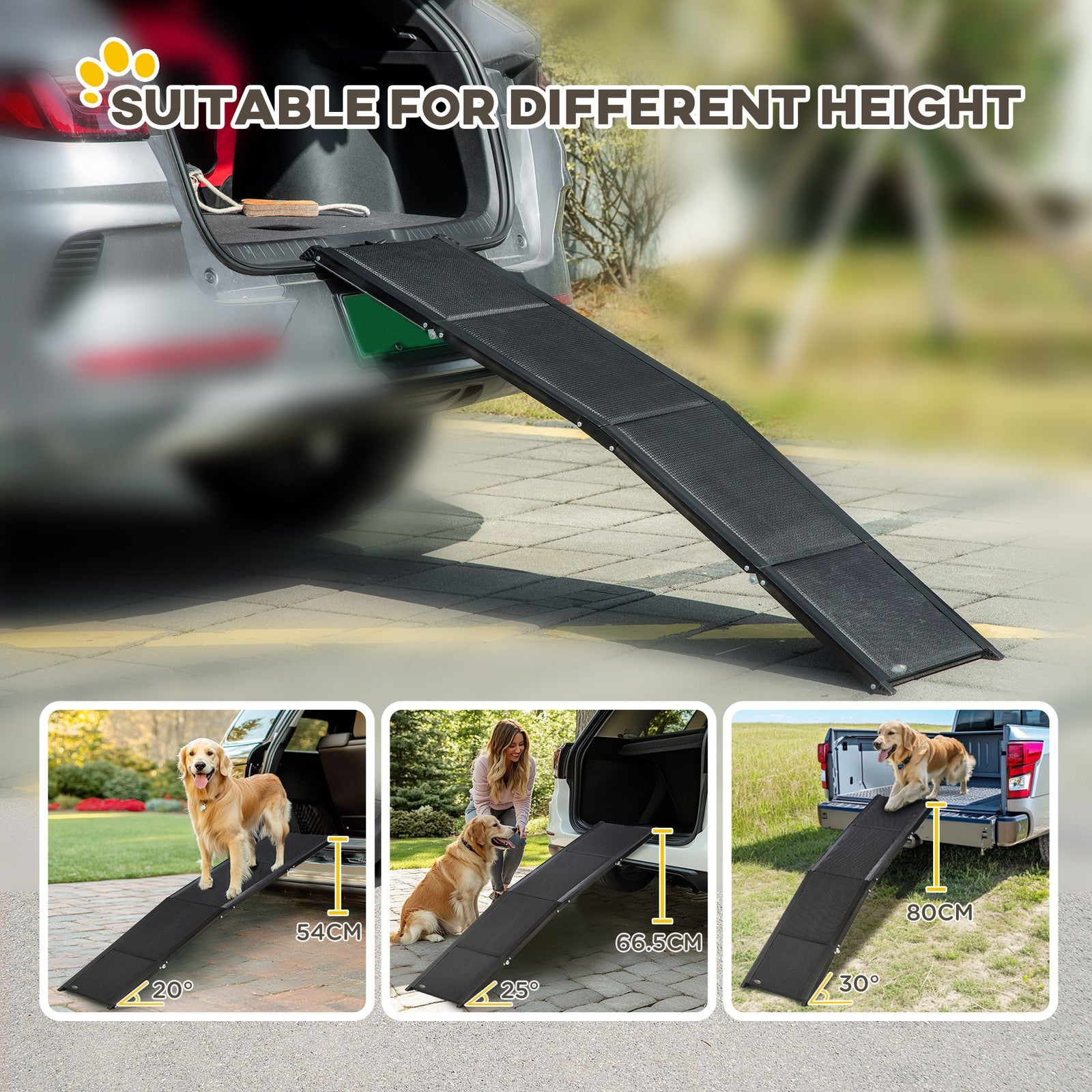 Folding Pet Ramp for XL Dogs W/ Non-Slip Surface, Portable Dog Ramp for Car
