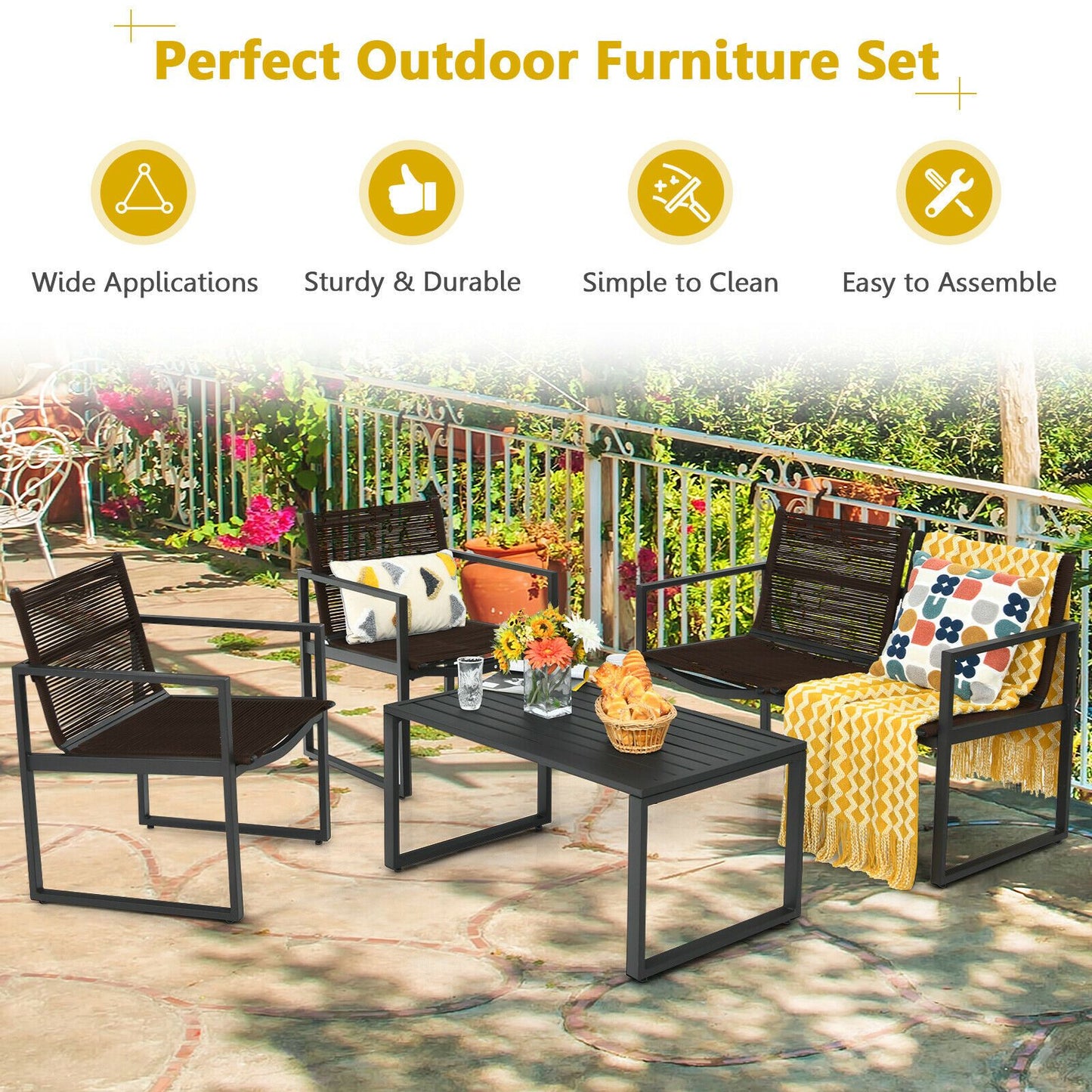 4-Piece Outdoor Patio Furniture Set with Loveseat, Armchairs, and Coffee Table