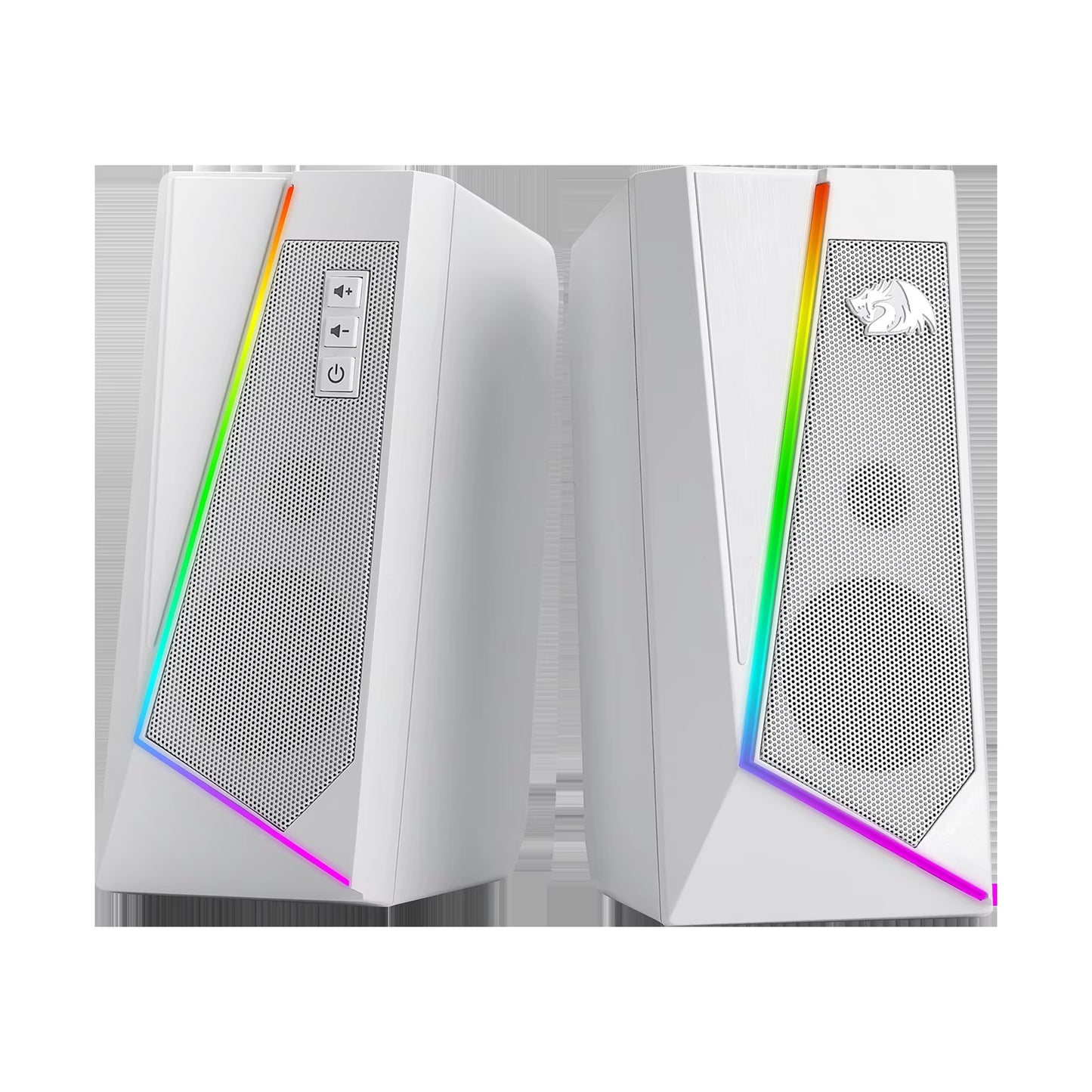 Vibrant GS520 RGB Desktop Speakers - 2.0 Channel PC Stereo with 6 LED Modes & Enhanced Sound in White/Pink