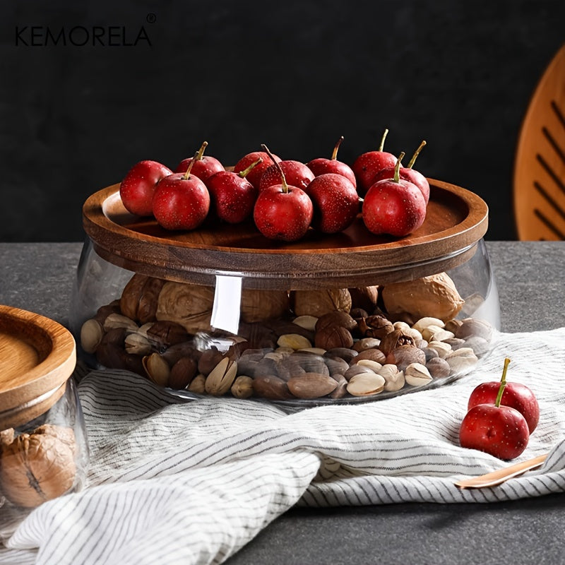 Wooden Trays Glass Bowl Nuts Fruits Food Container