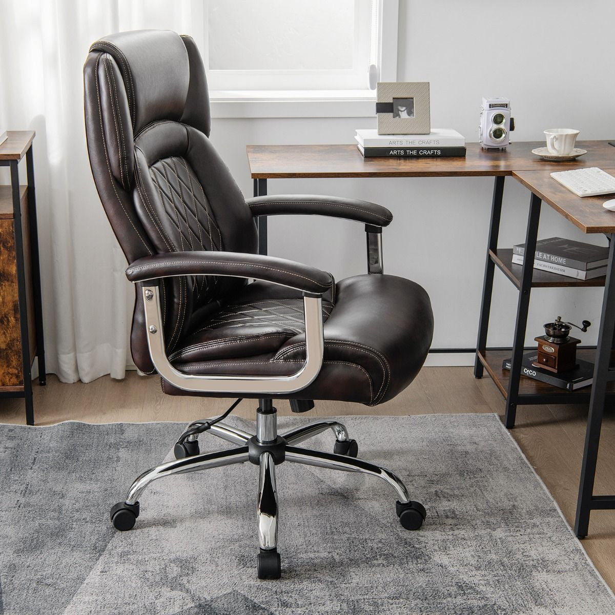 Executive Leather Office Chair with Rocking Functionality and Armrests