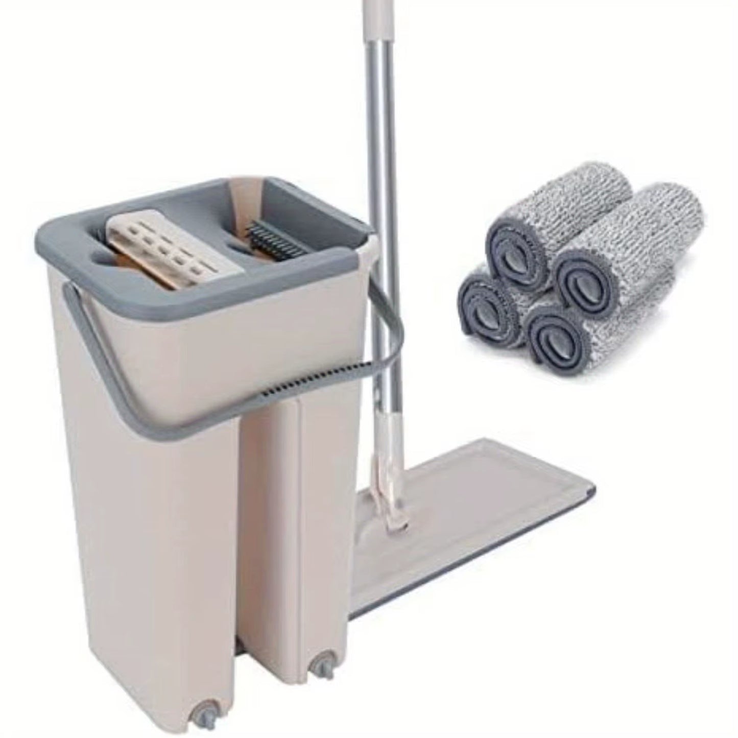 360° Flat Squeezed Microfiber Mop and Bucket Set - Ultimate Floor Cleaning System with 4 Extra Pads