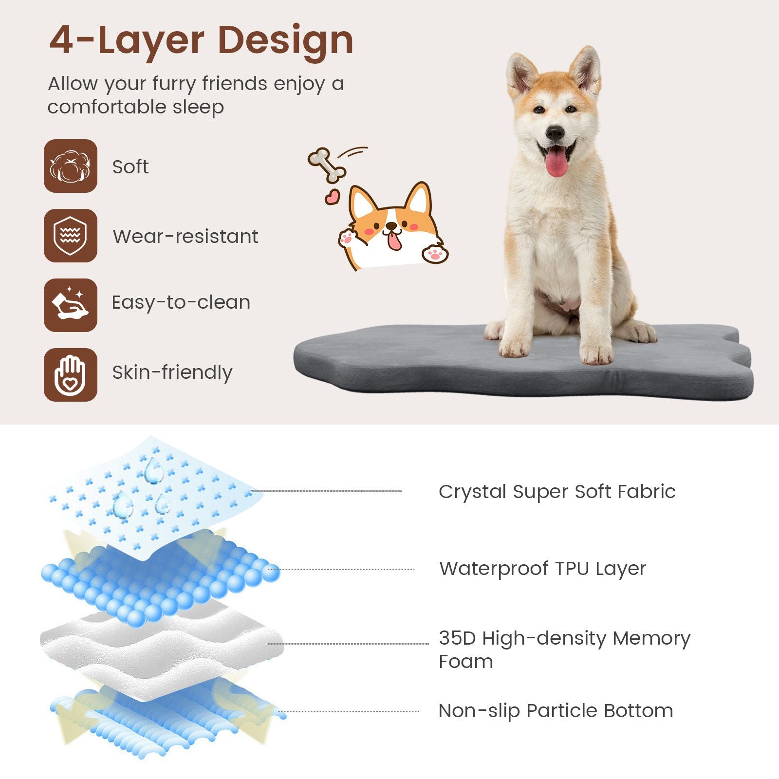 Premium Memory Foam Large Dog Bed with Removable Cover