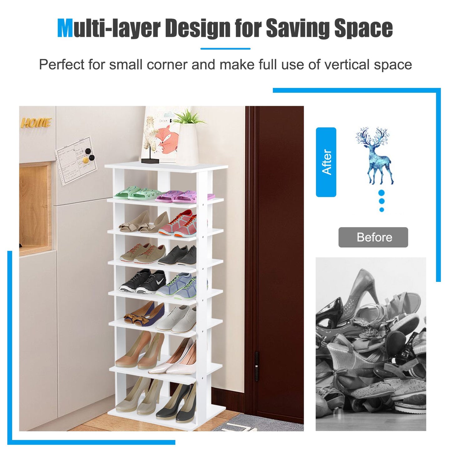 Extra Wide Vertical Wooden Shoe Rack with 7 Shelves