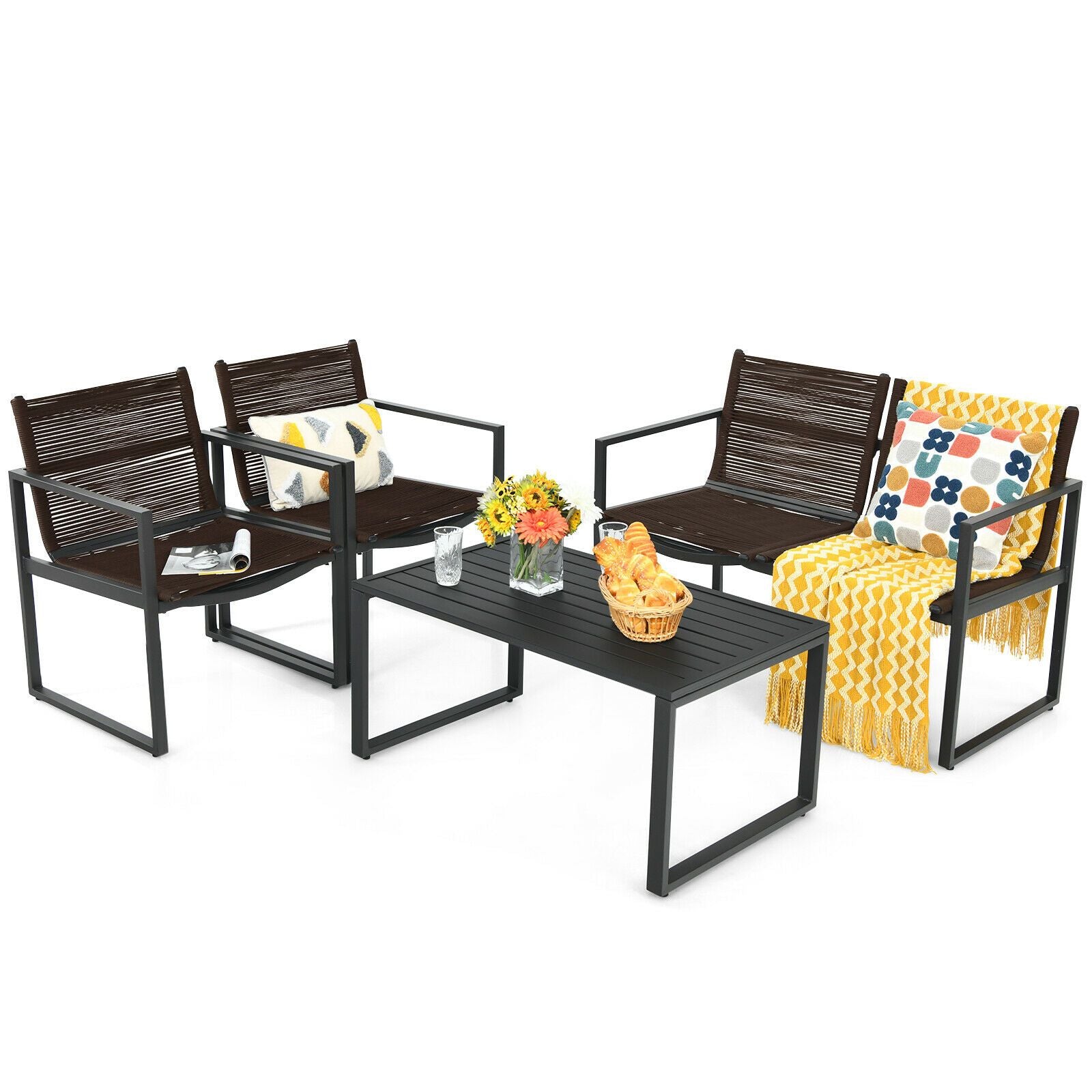 4-Piece Outdoor Patio Furniture Set with Loveseat, Armchairs, and Coffee Table