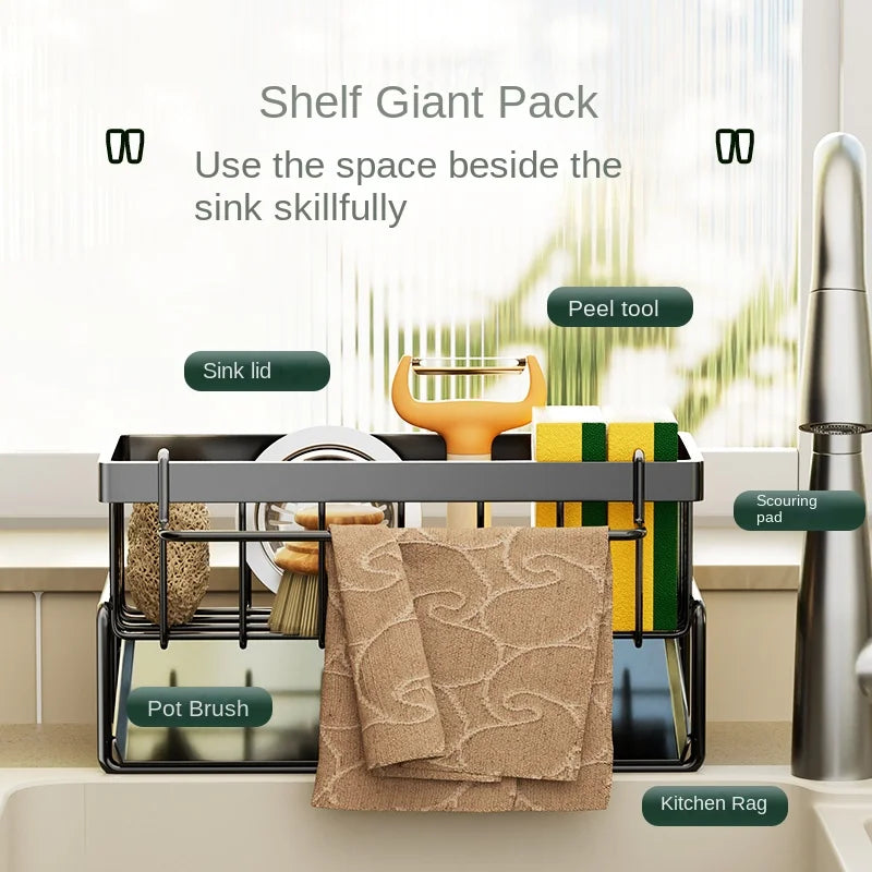 Versatile Stainless Steel Kitchen Shelf & Sponge Drain Rack - Perfect for Dishwashing Supplies and Dishcloth Storage