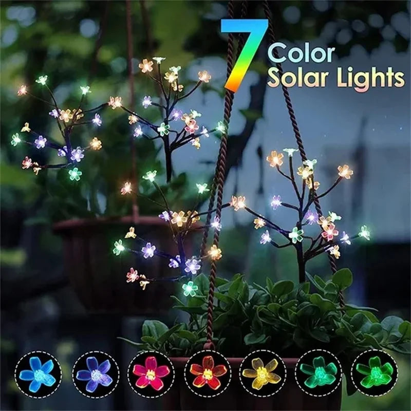 Outdoor Waterproof Solar Garden Lights Sakura/Sunflower Solar Powered Landscape Tree Lights with Battery Lights for Pathway