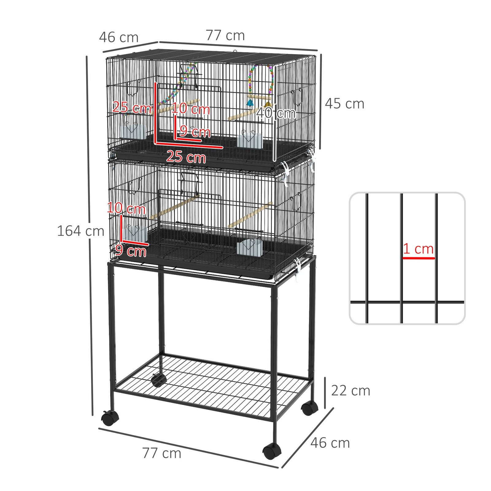 Two-Tier Bird Cage with Stand, for Canaries, Lovebirds, Finches