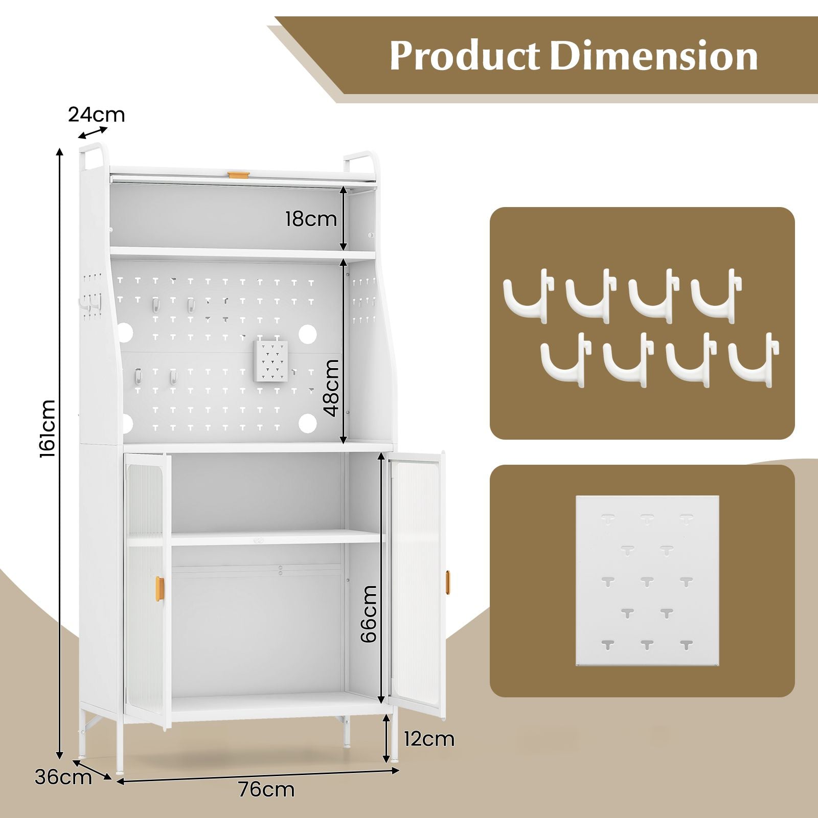 Freestanding Kitchen Pantry Storage Cabinet with Integrated Pegboard Baker Rack